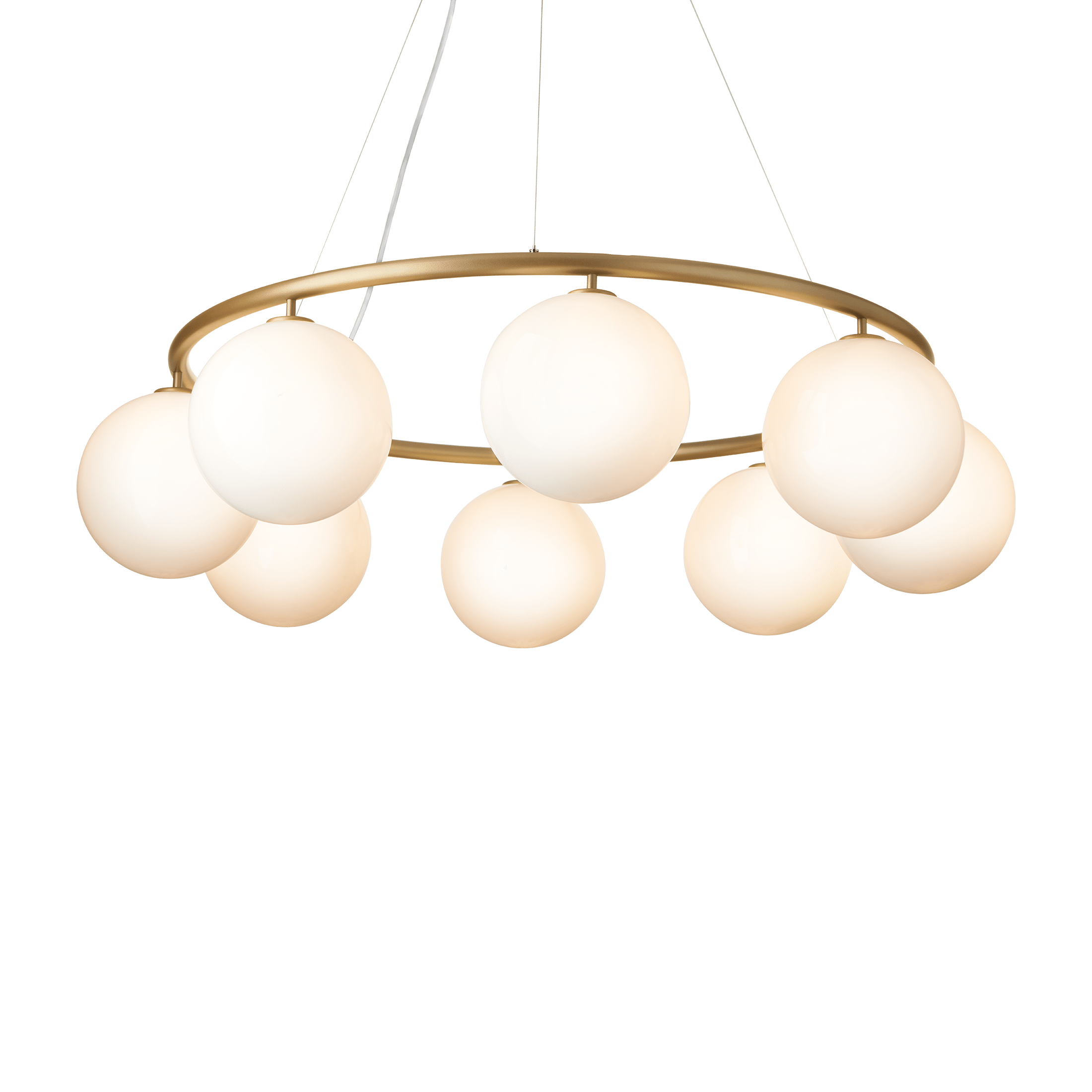 Závesná lampa MIIRA 8 CIRCULAR mosadzná s opálovým sklom