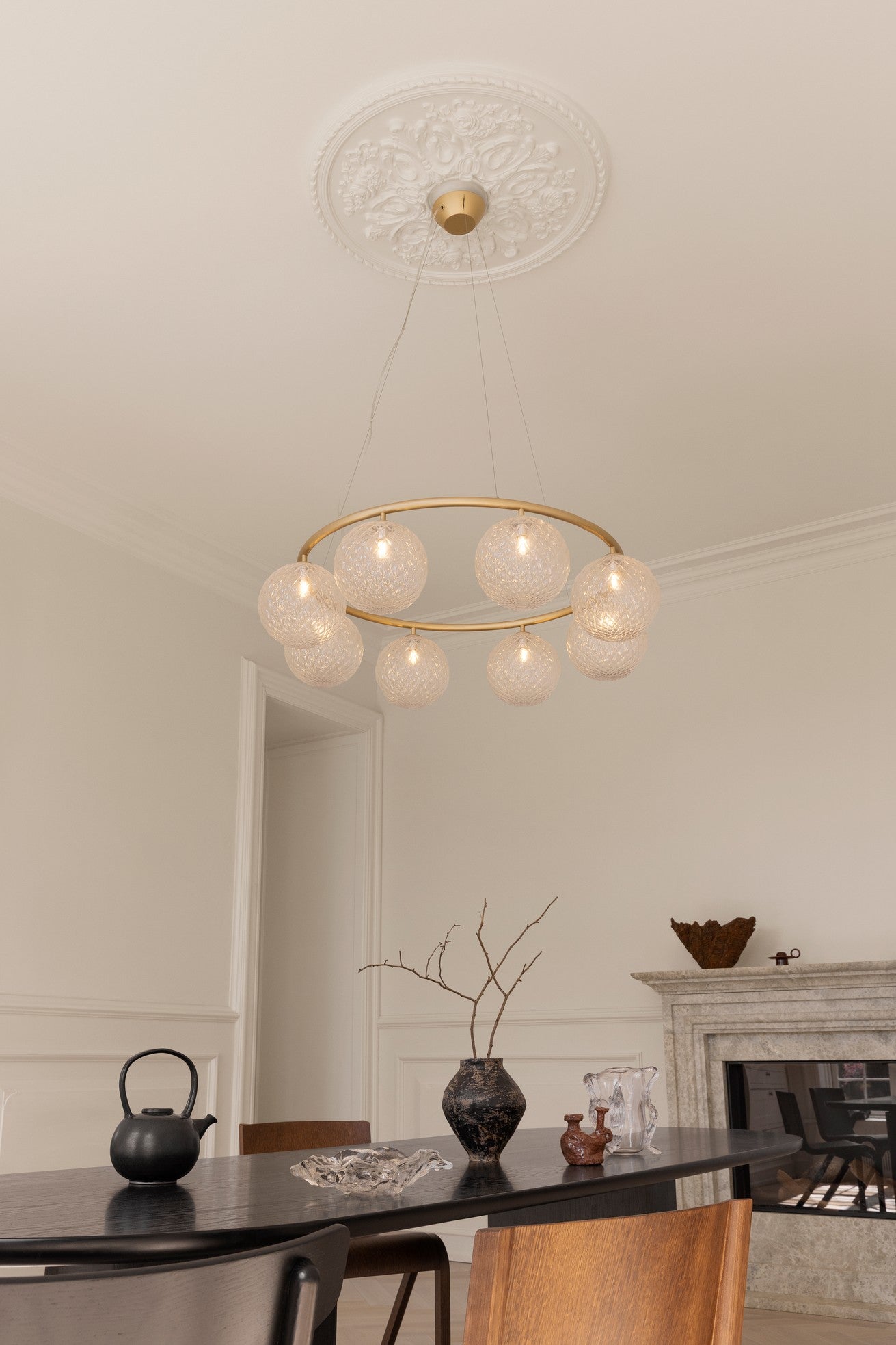 Závesná lampa MIIRA 8 CIRCULAR mosadzná s priehľadným sklom