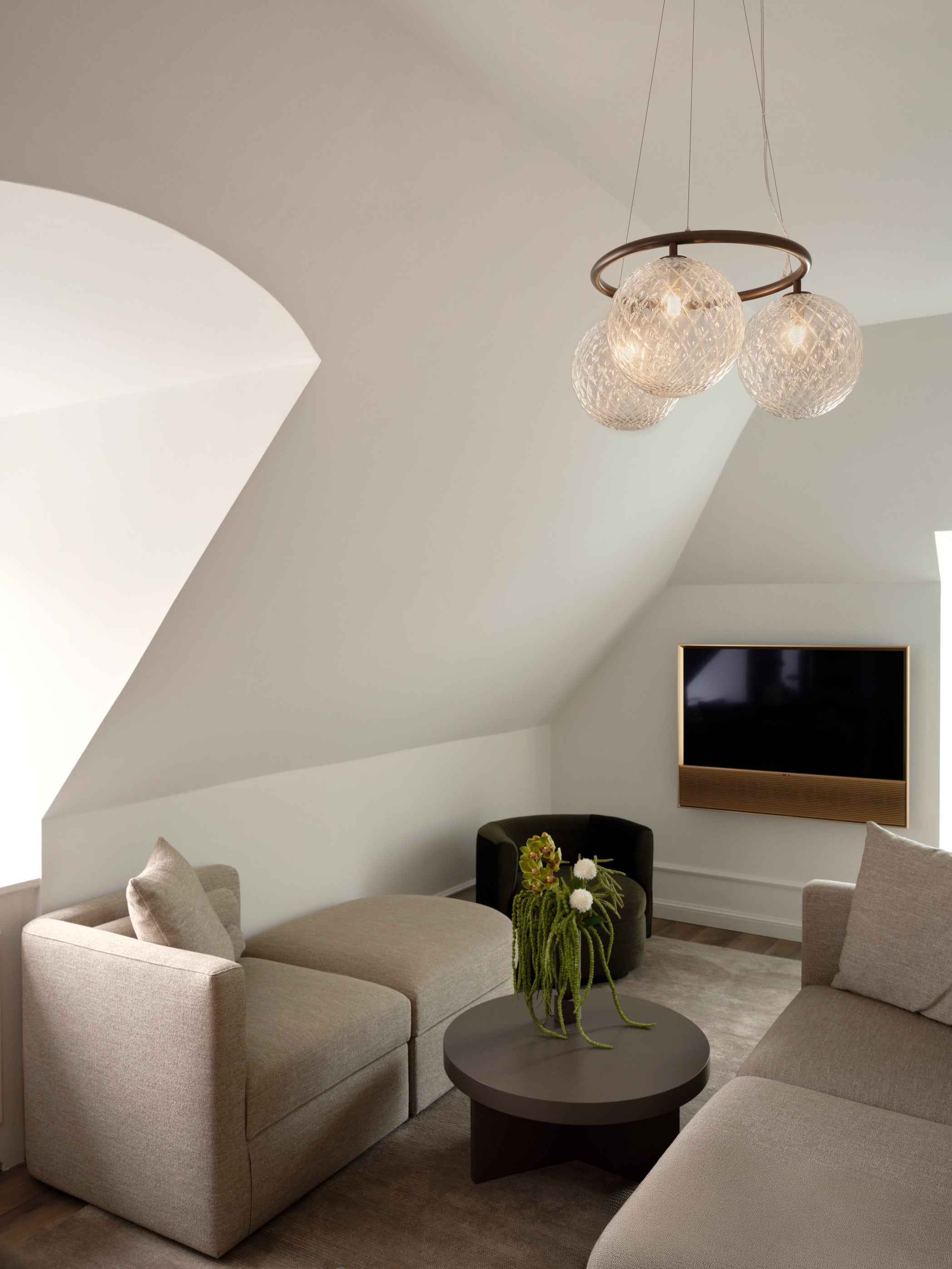 Závesná lampa MIIRA 3 CIRCULAR tmavohnedá s priehľadným sklom