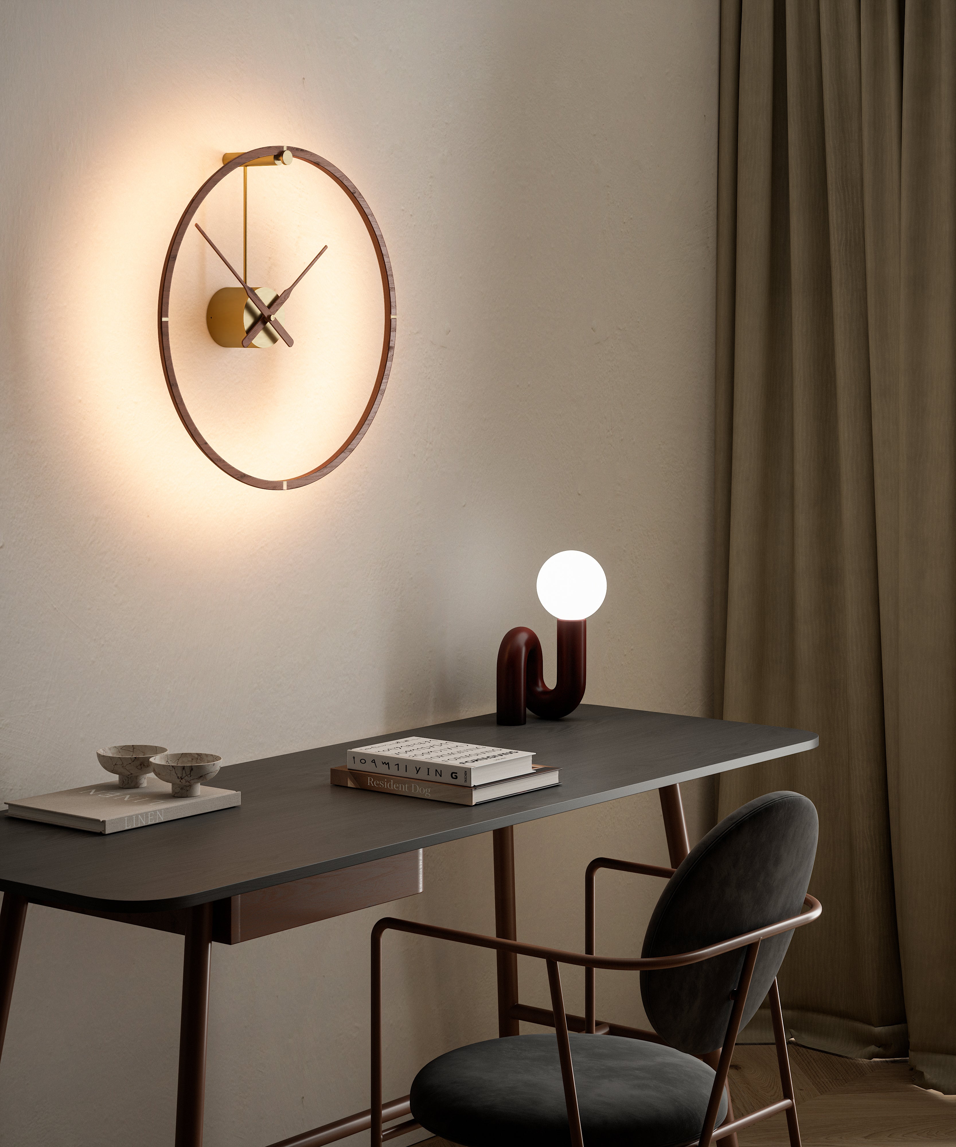 Podsvietené hodiny OMBRA PREMIUM orechové drevo so zlatým detailom