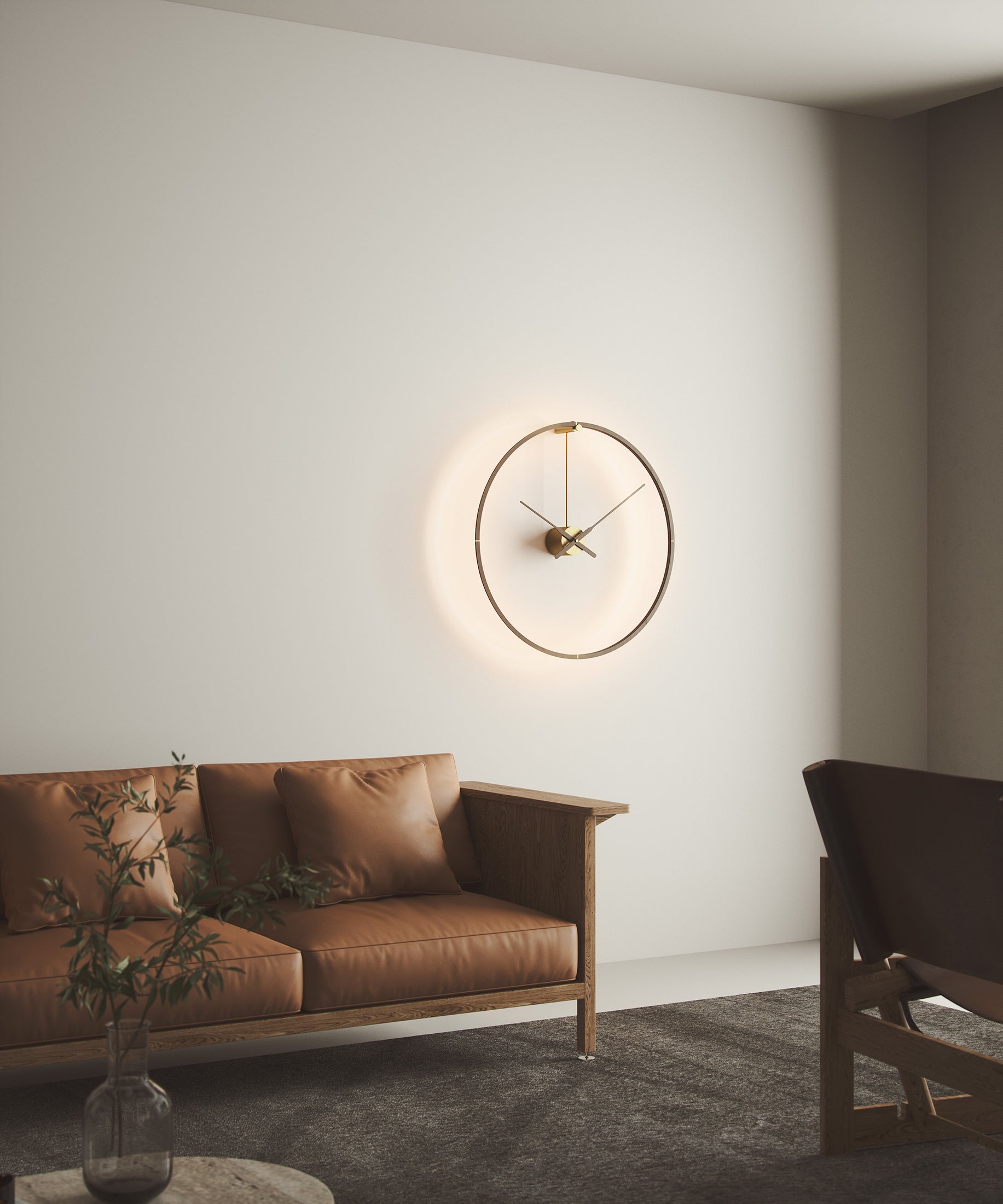 Podsvietené hodiny OMBRA PREMIUM orechové drevo so zlatým detailom