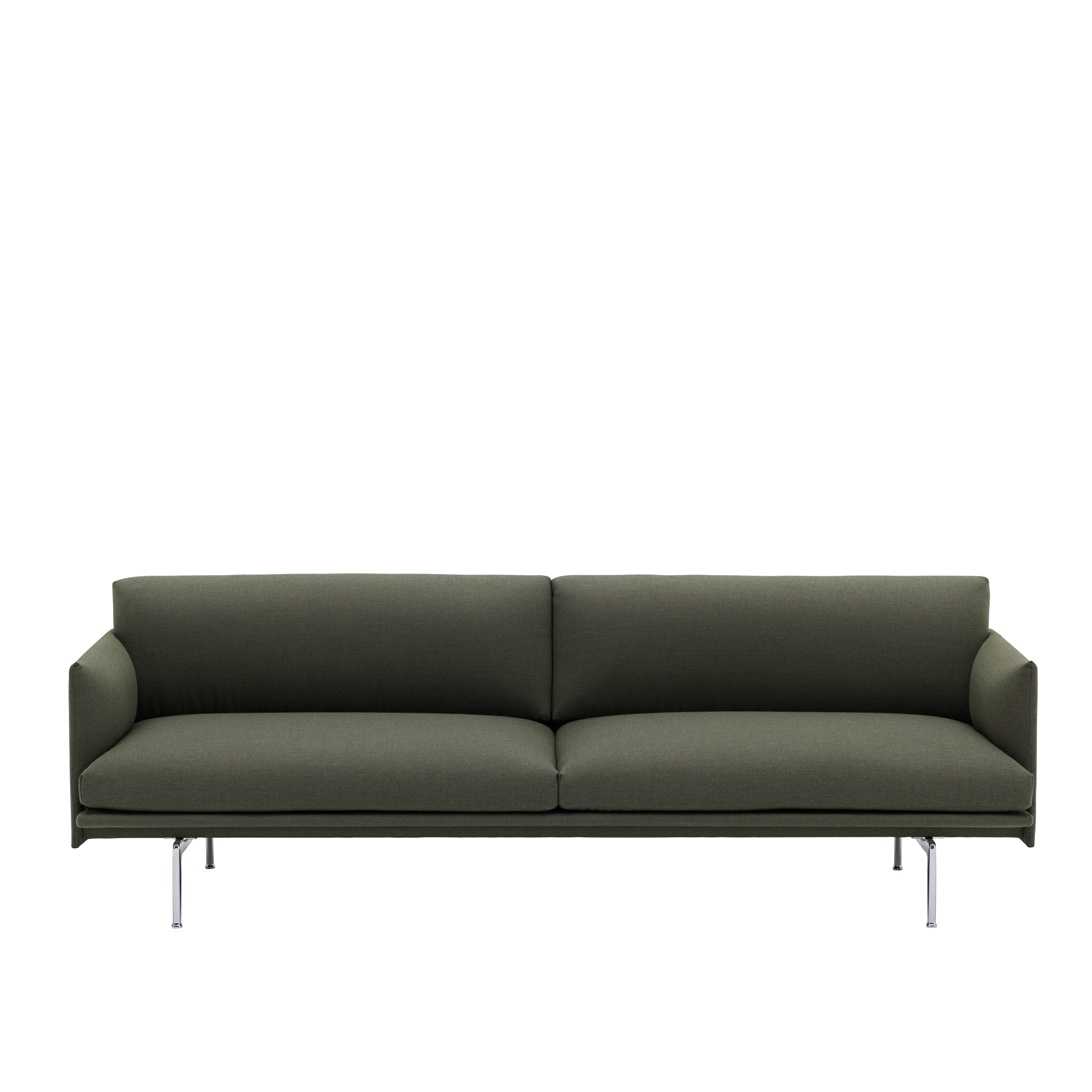 Sofa 3-osobová OUTLINE šedozelená so strieborným podstavcom