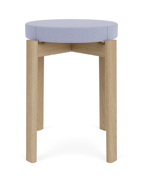 PASSAGE stool in blue with an oak base