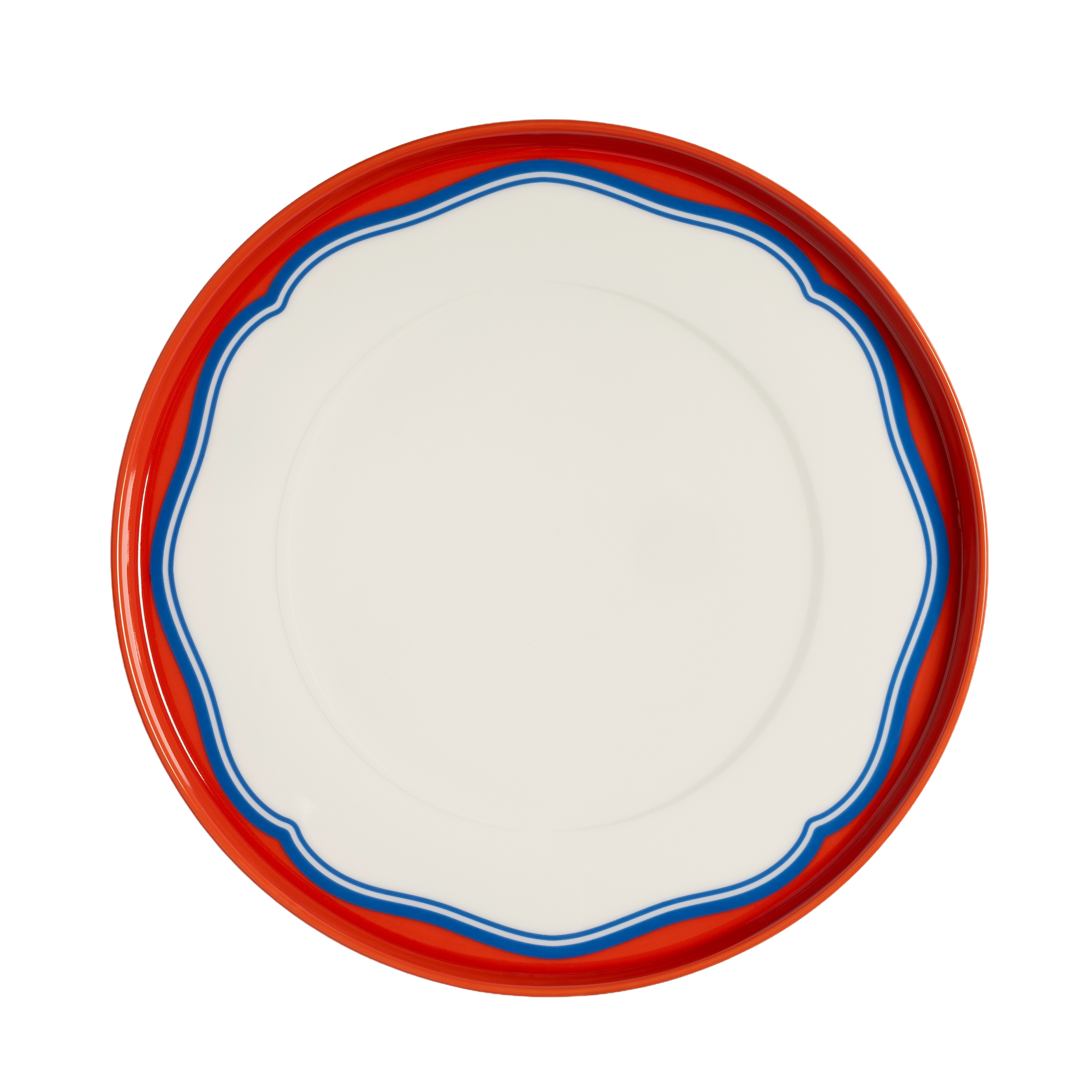 DAYDREAM BULGE white dinner plate with red and blue
