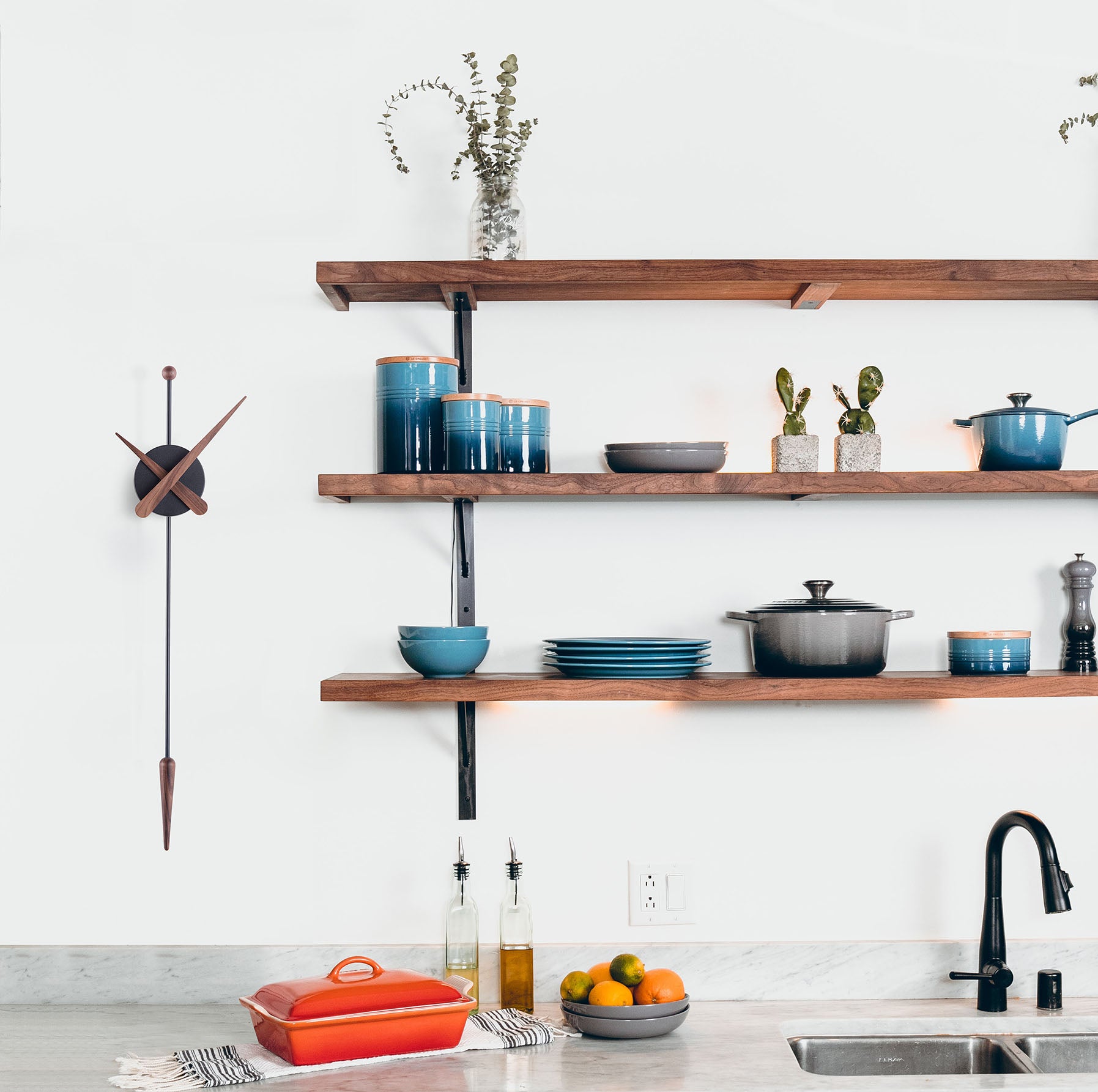 PUNTA wall clock walnut wood with black