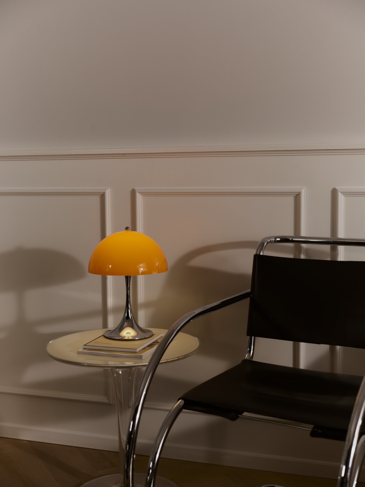 Portable Lamp PANTHELLA 250 orange with chrome base