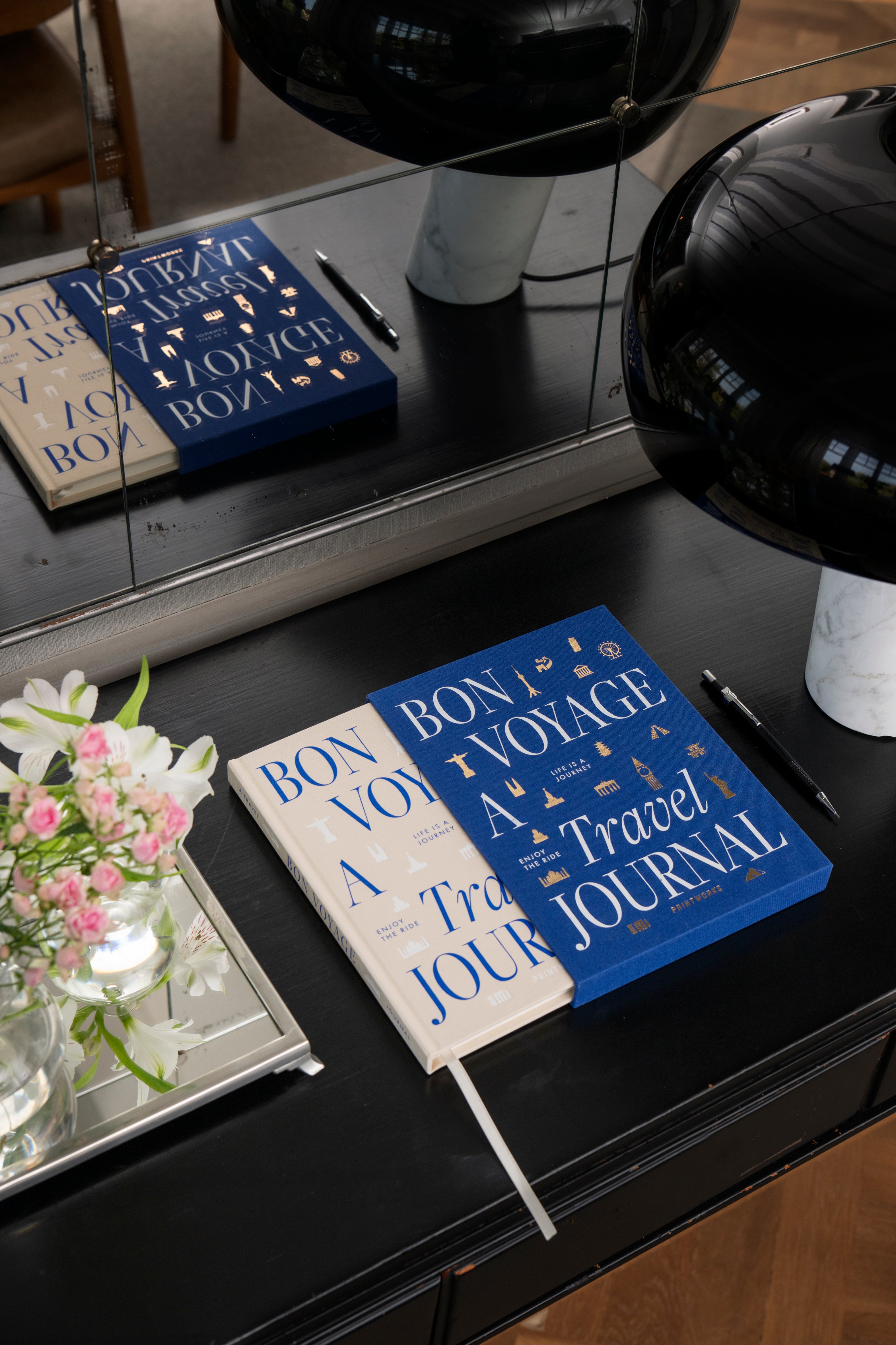 Travel Journal in Navy Blue with Beige