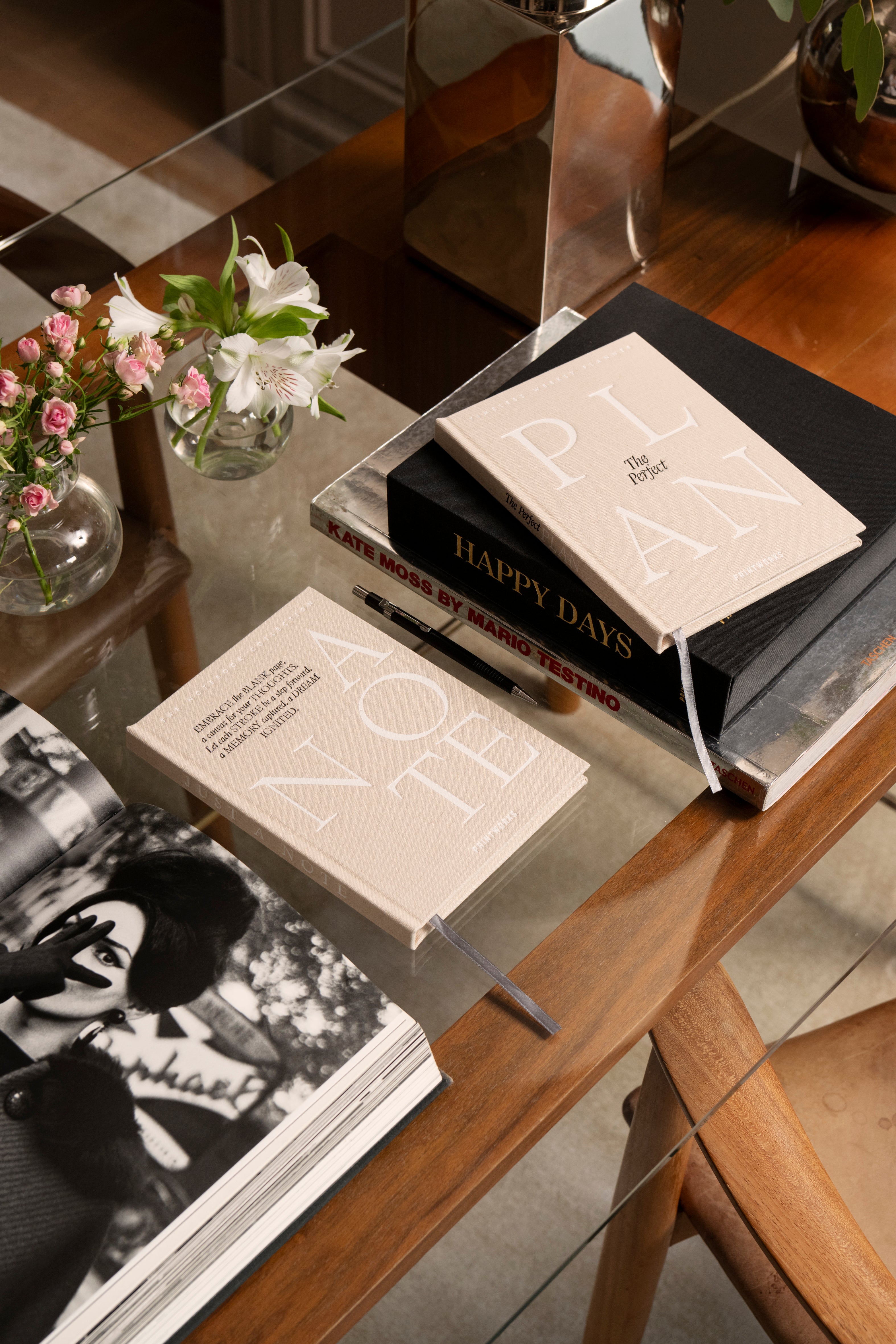 JUST A NOTE beige notebook with white