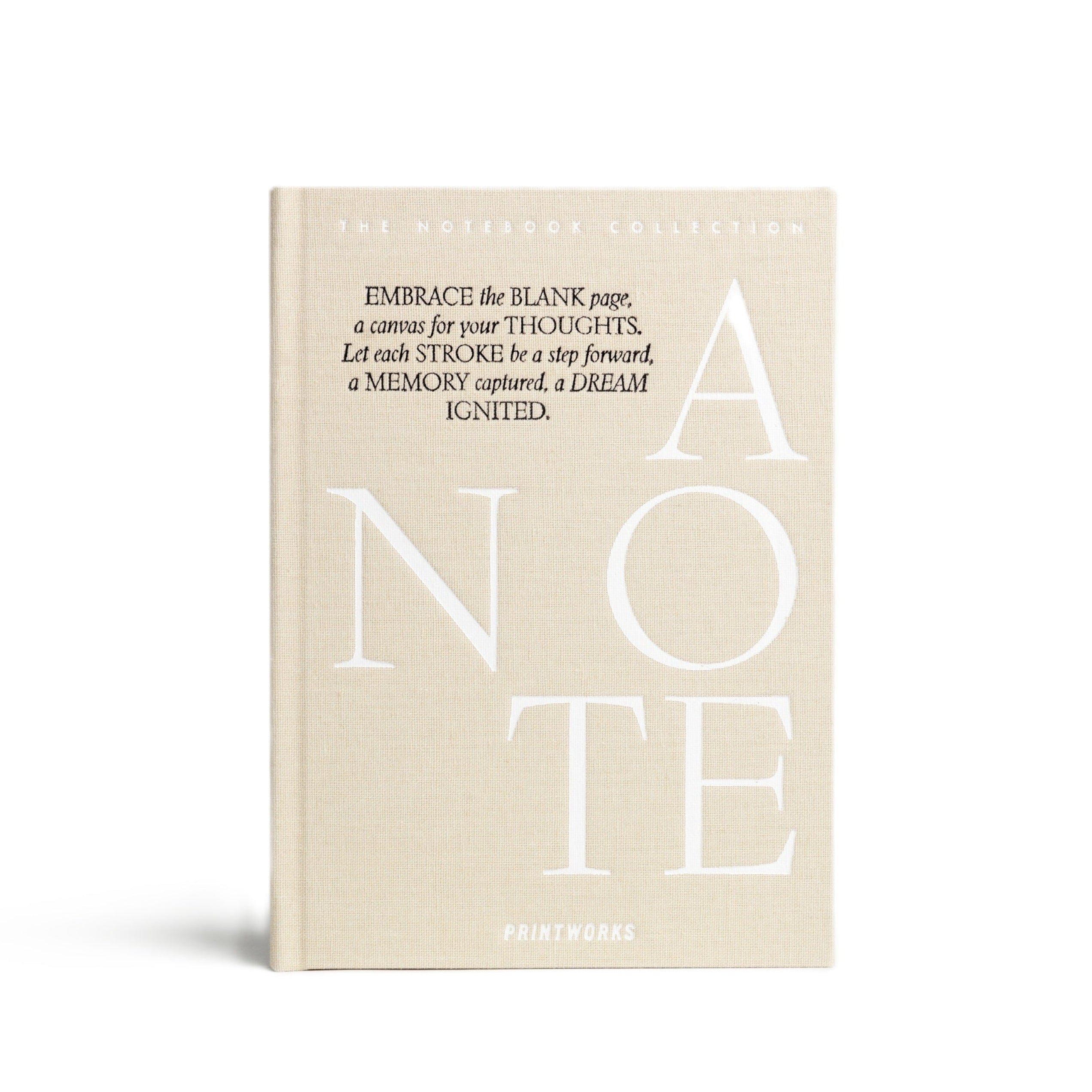 JUST A NOTE beige notebook with white