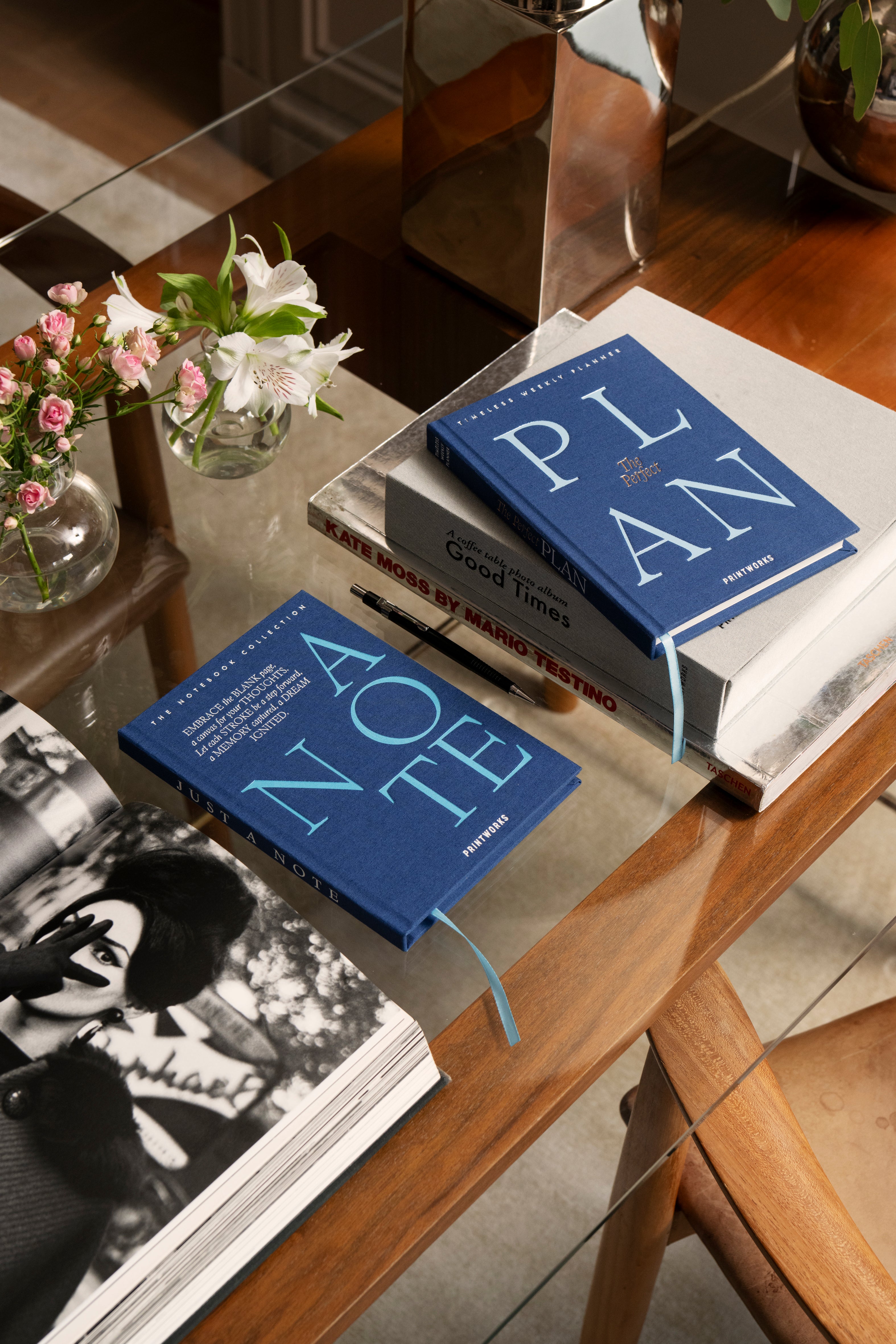 JUST A NOTE navy notebook with blue