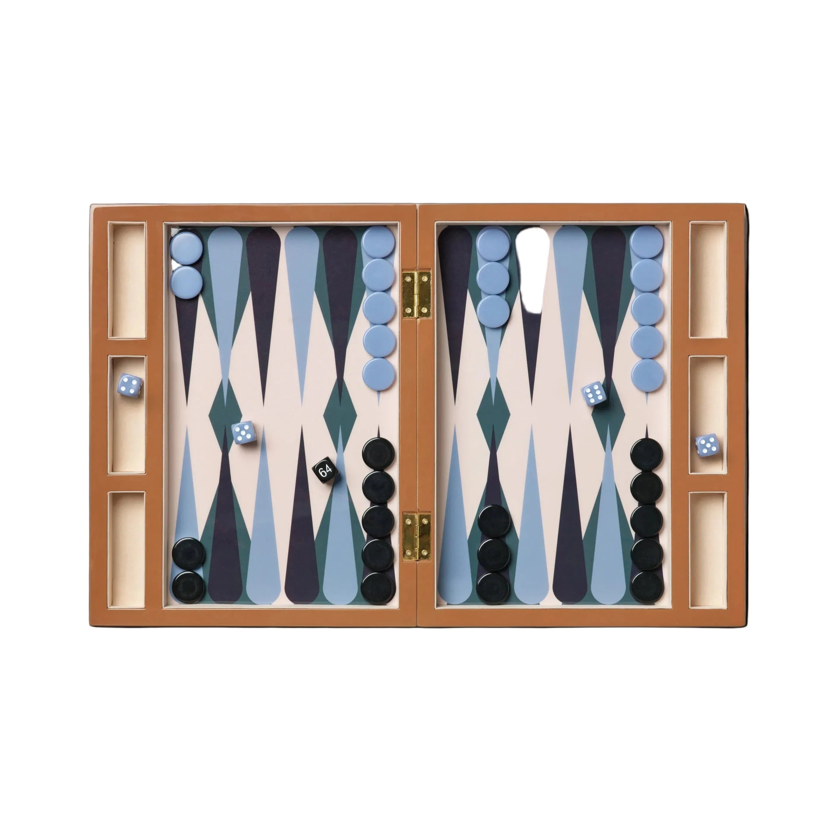 LACQUERED BACKGAMMON Set in Brown with Blue