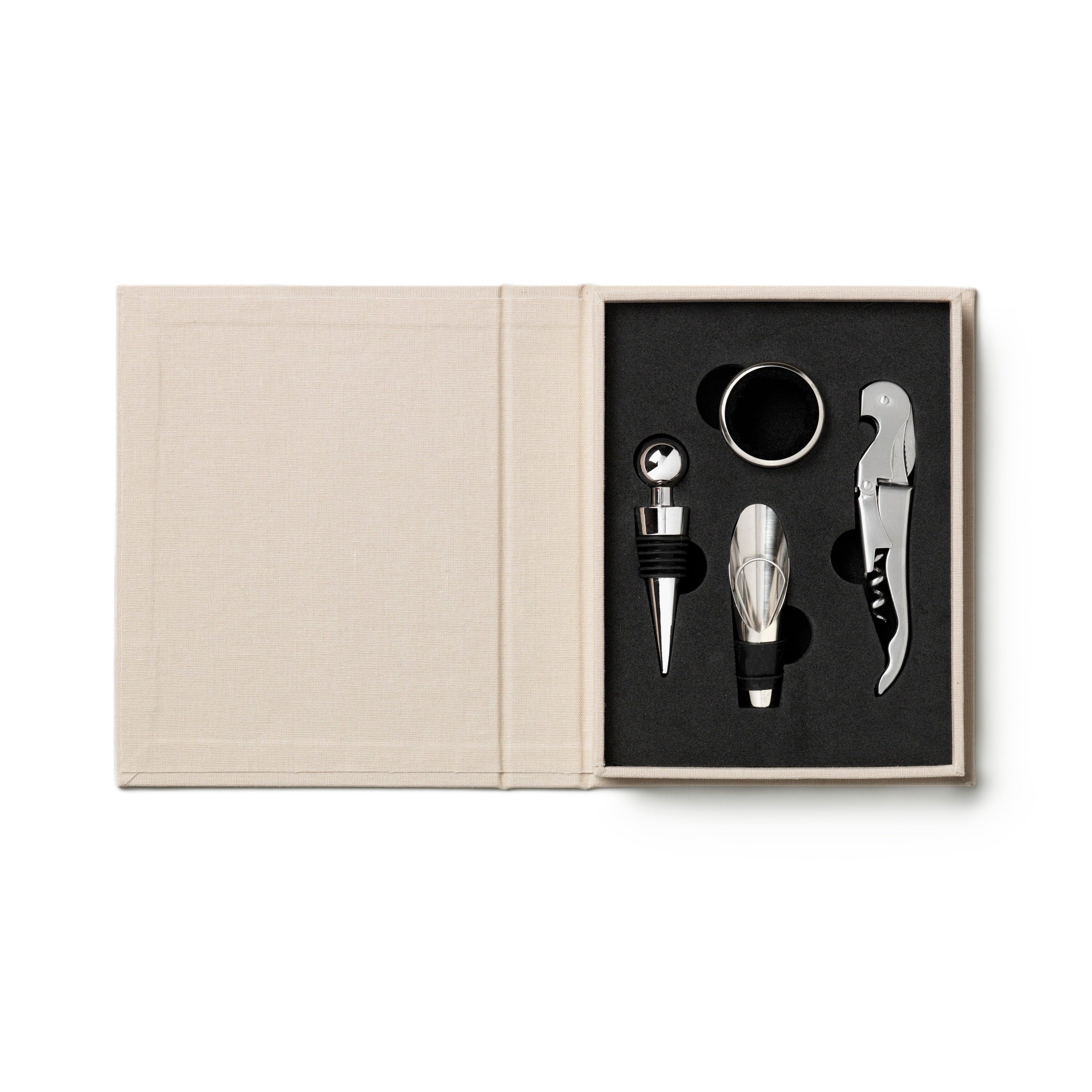 THE ESSENTIALS Wine Accessory Set Beige with Burgundy