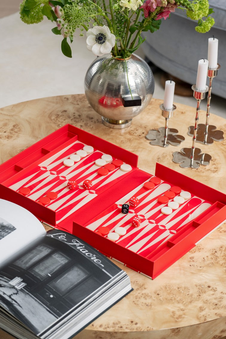 Súprava na hru v backgammon ART OF BACKGAMMON červená s béžovou