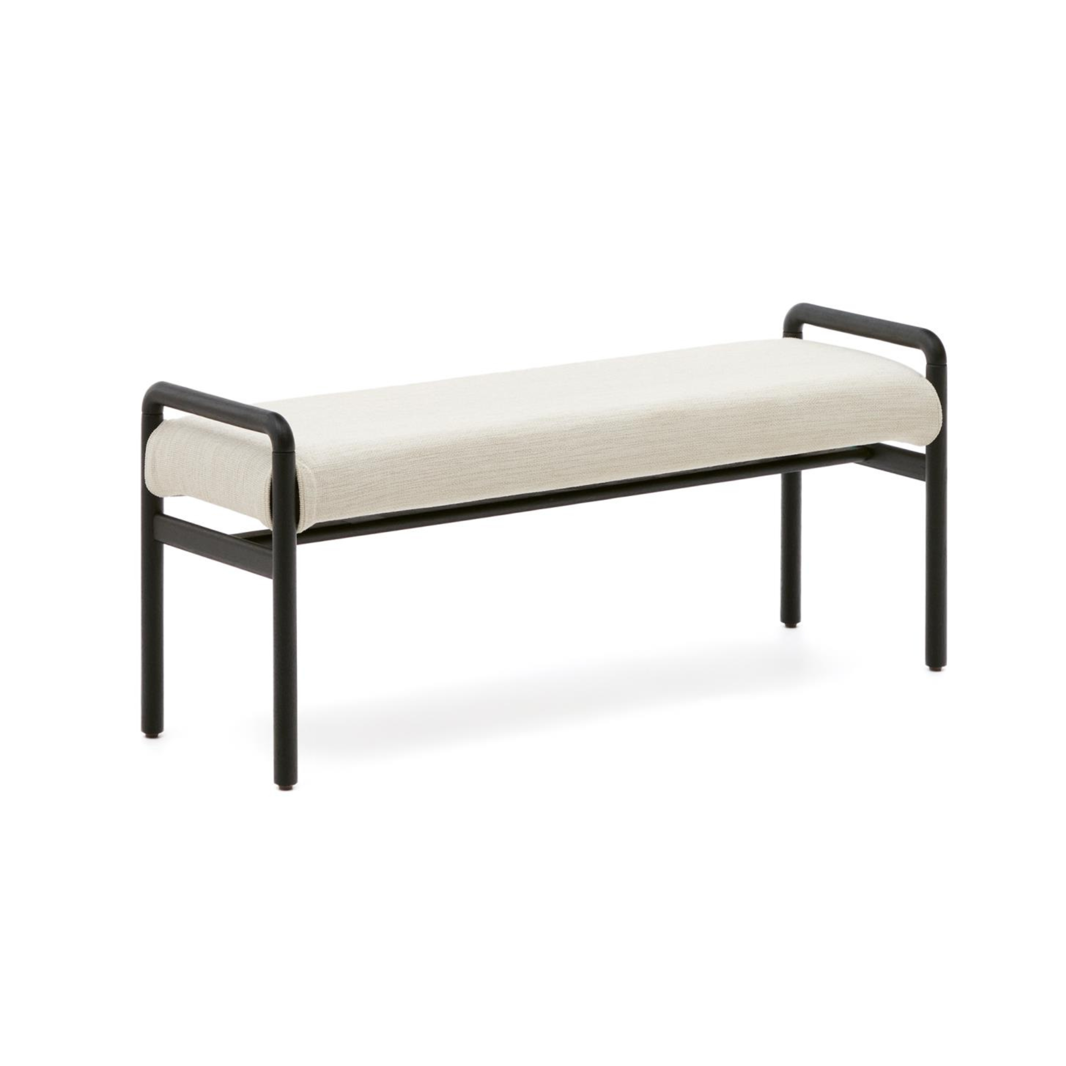 Lavica MACARET béžový šenil s čiernym dubovým podstavcom