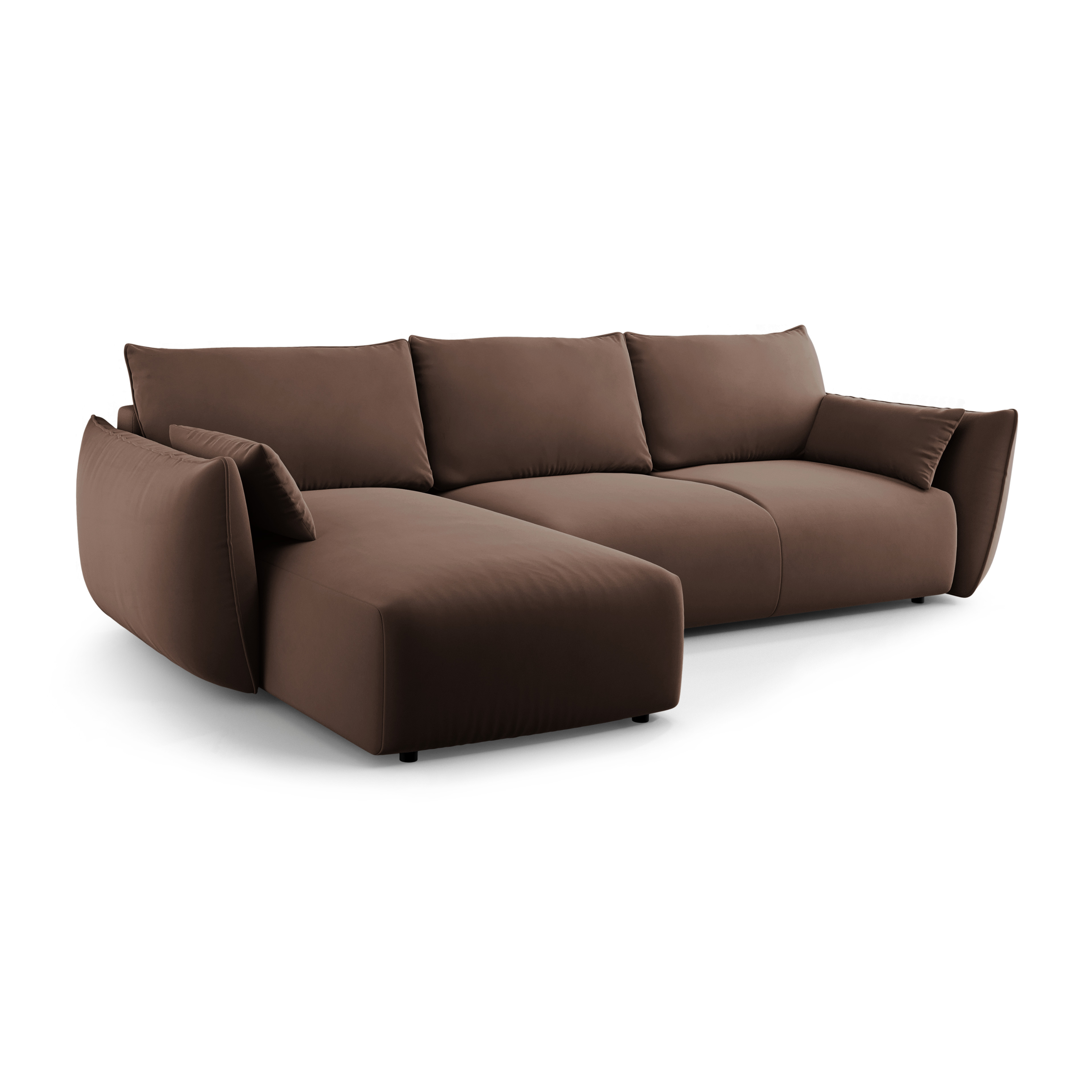 Sametový rohový gauč ľavostranný s funkciou spania MATERA čokoládový