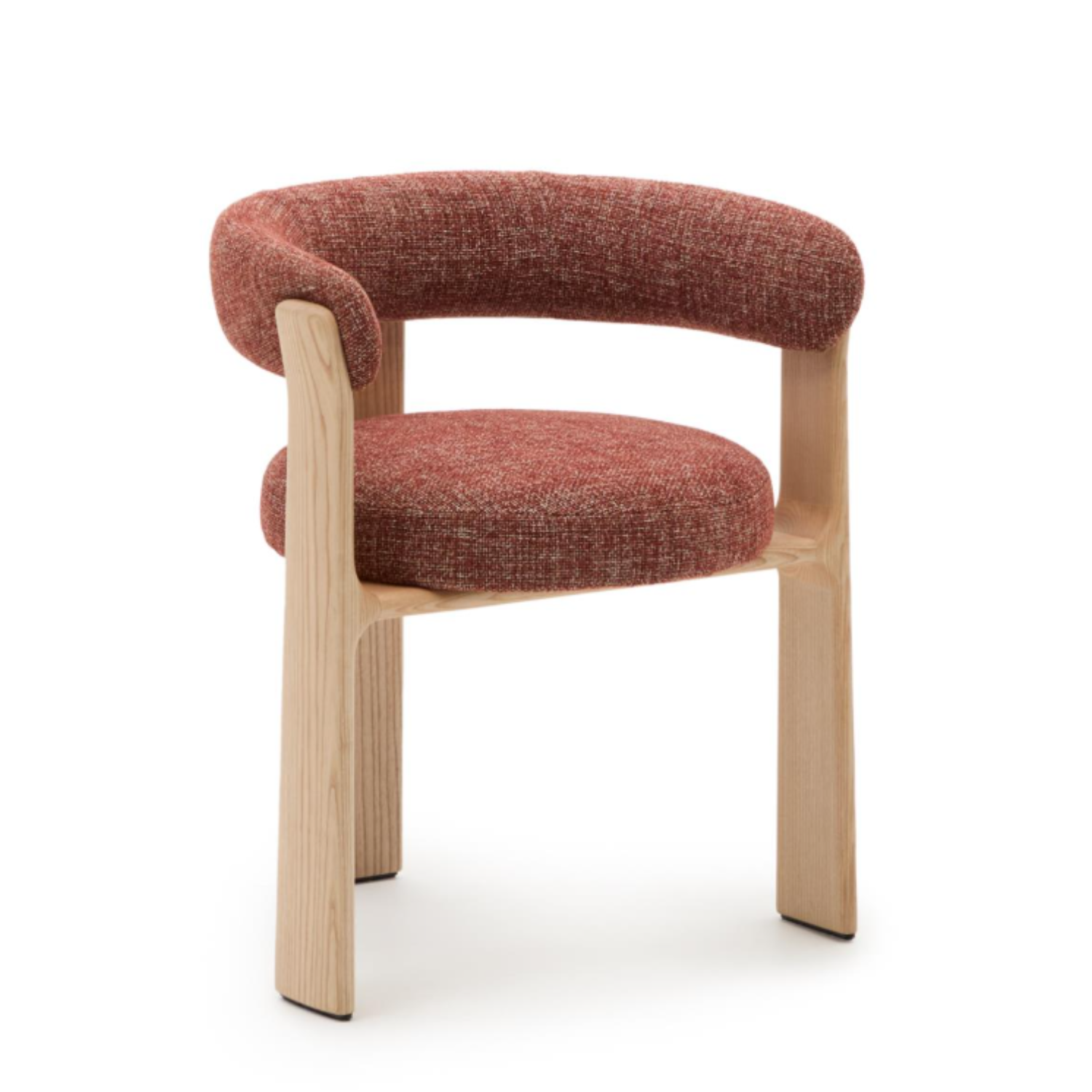 Granite Armchair with Armrests in Red Chenille with Ash Base
