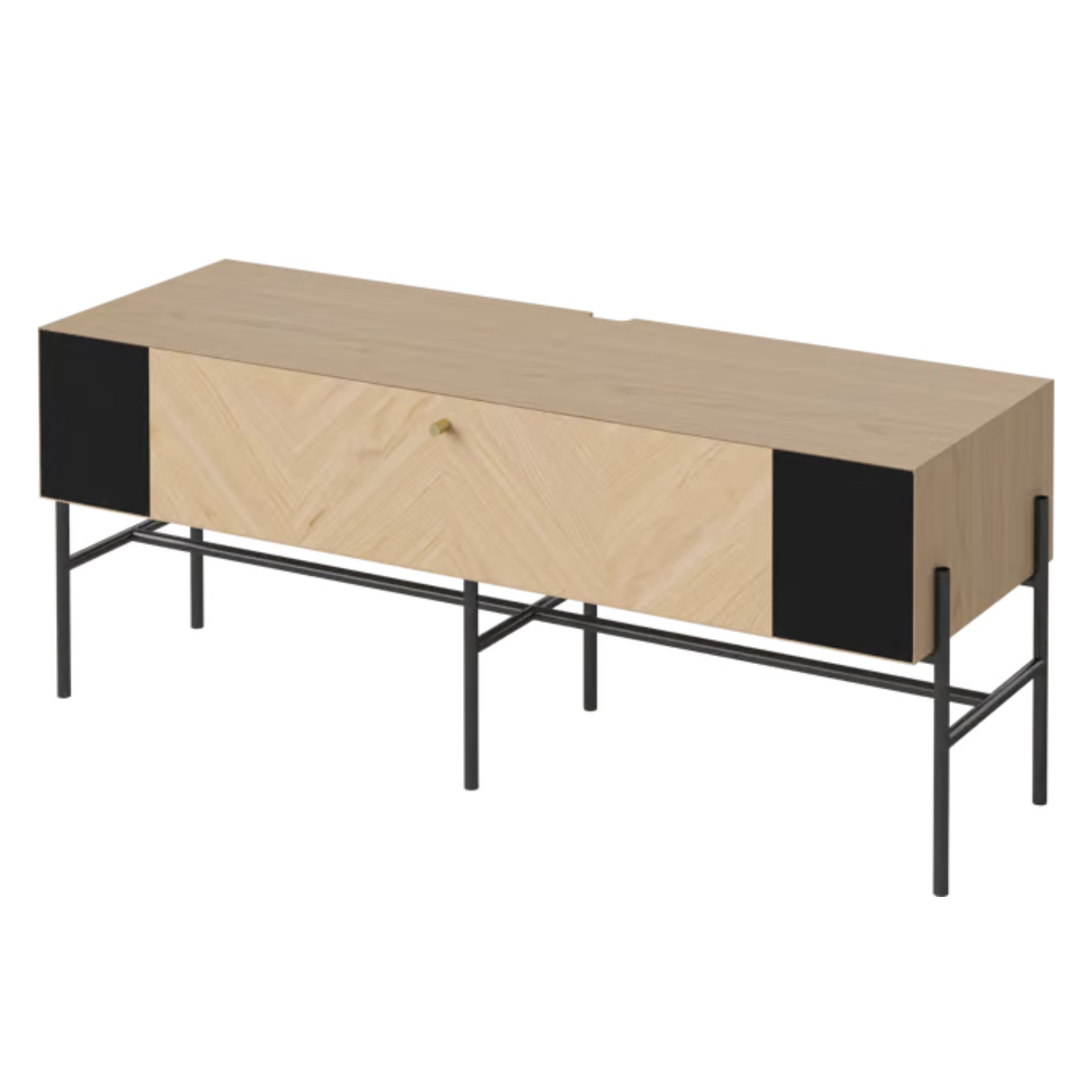 Skriňa s ozvučením LUXE bielené dubové drevo s čiernym podstavcom