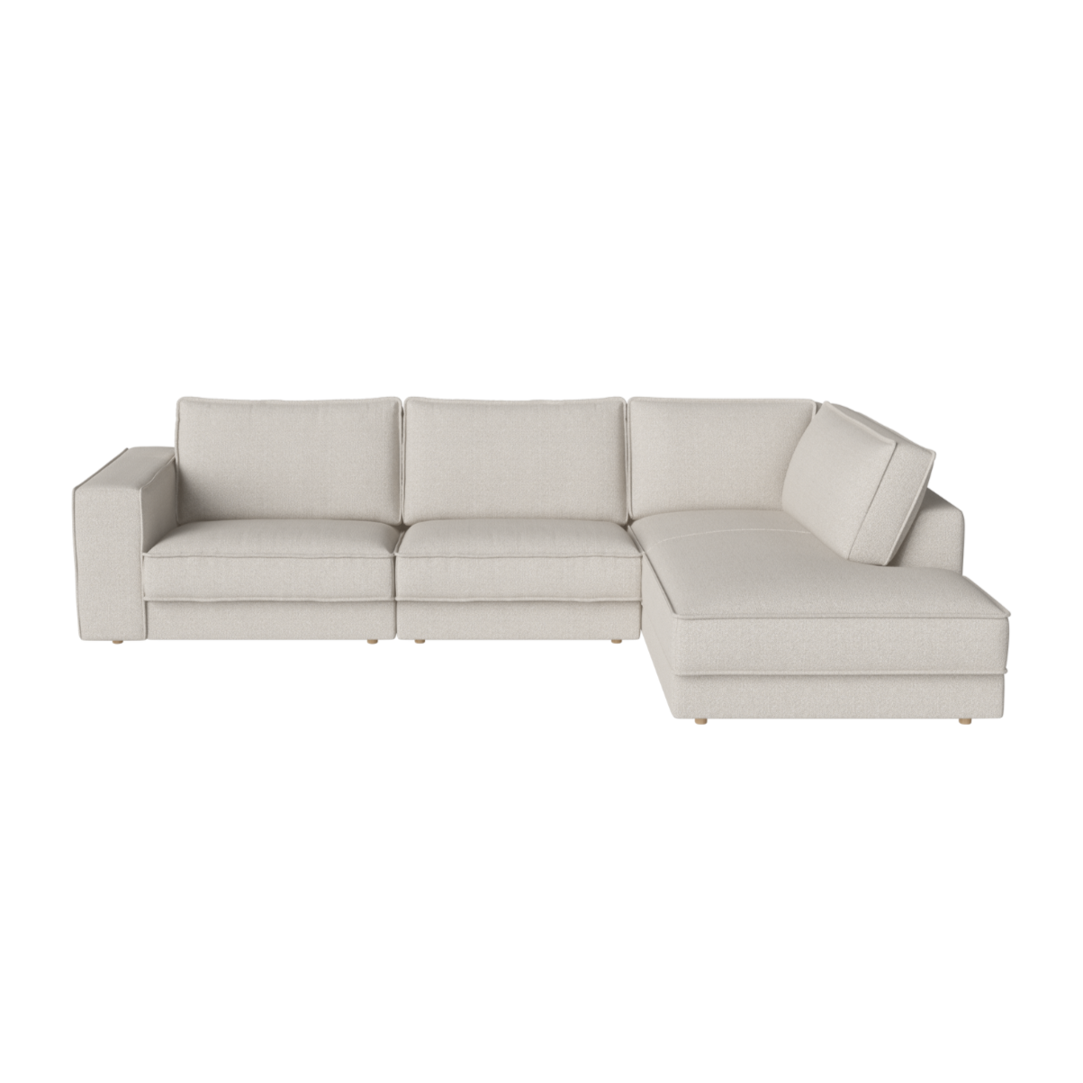 Pravostranný 3-modulový čalúnený rohový gauč NOORA s dubovým podstavcom