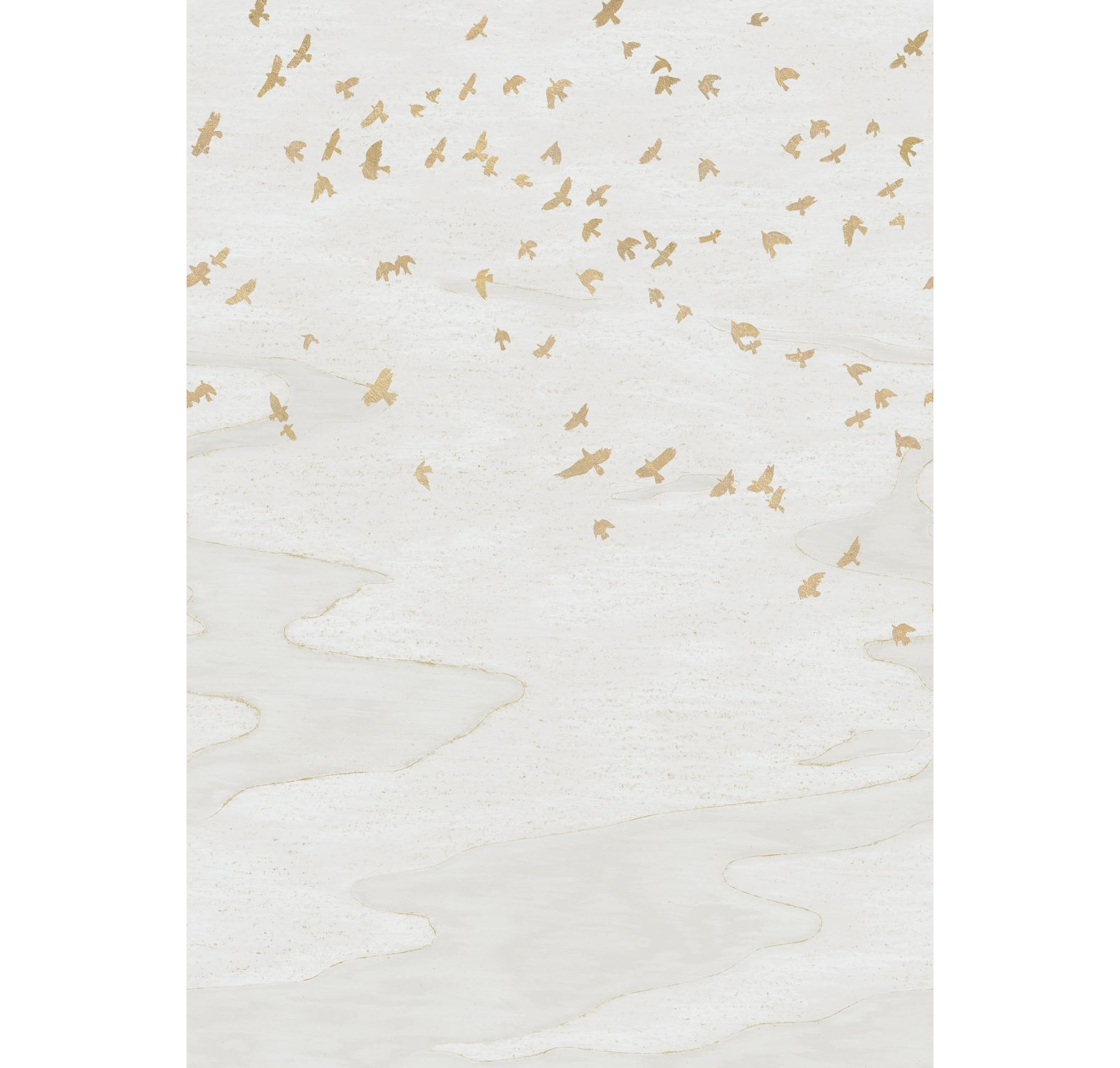 Animal-themed mural of birds MIGRATION white with gold