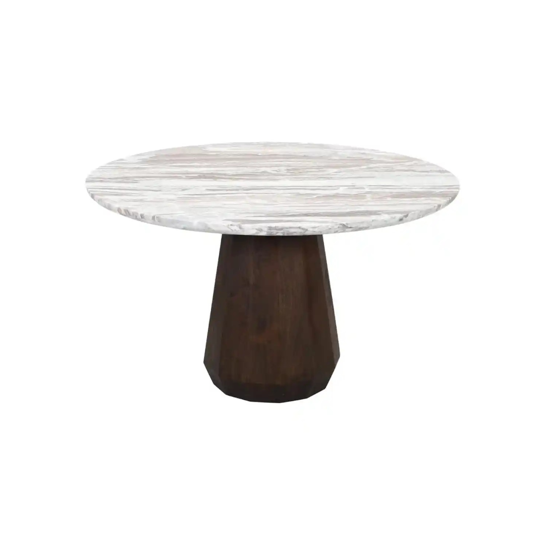 OBEROY Round Table Marble with Brown Mango Wood