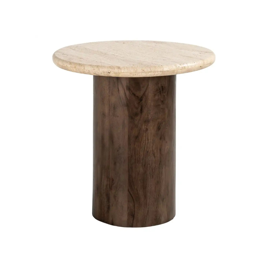 Bočný stolík DOUGLAS z travertínu s mangovým drevom