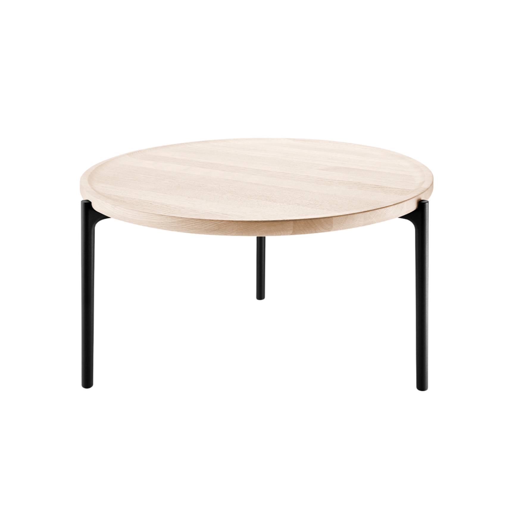 Kulatý konferenční stolek SAVOYE bílý dub s černým podstavcem