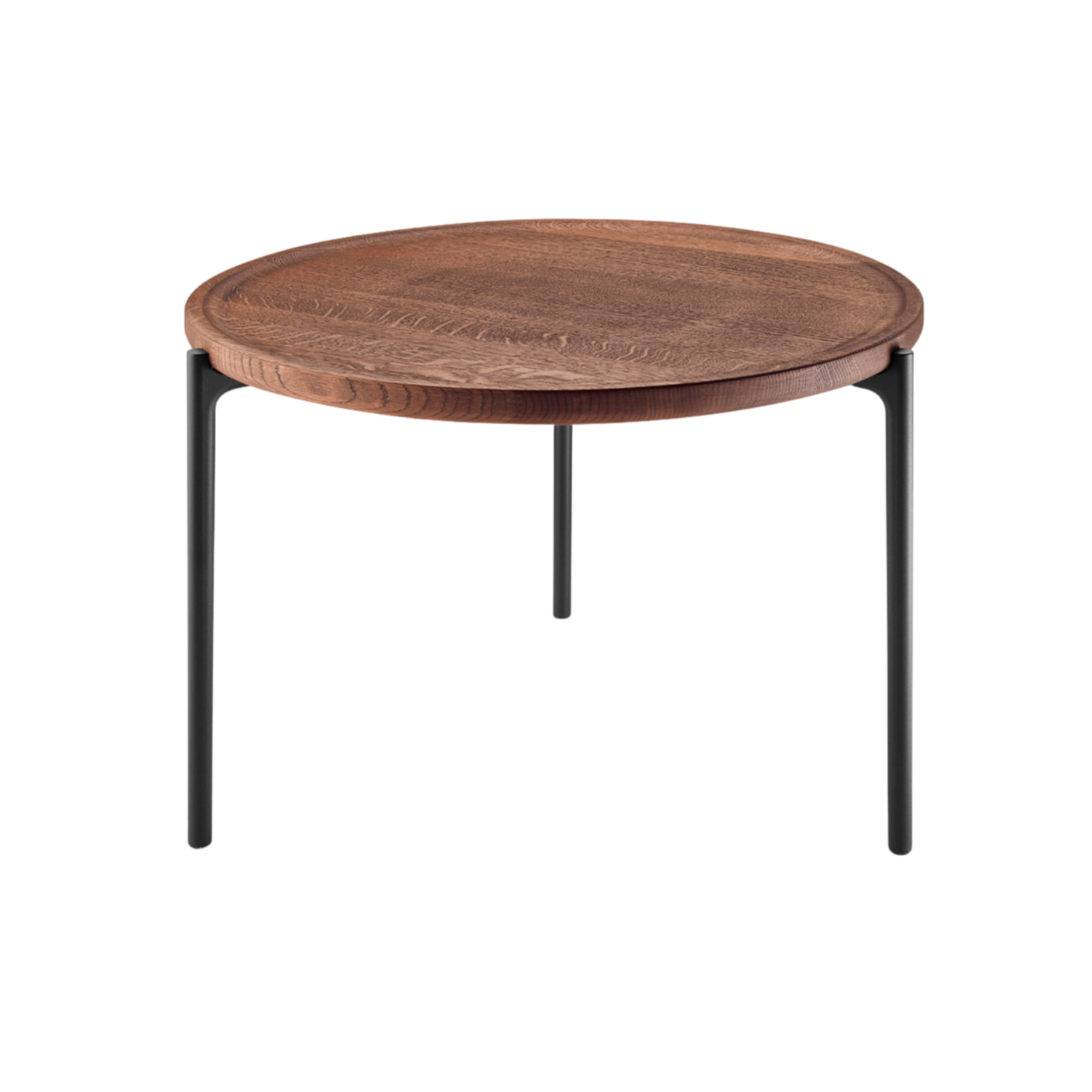 Round Side Table SAVOYE Brown Oak with Black Base