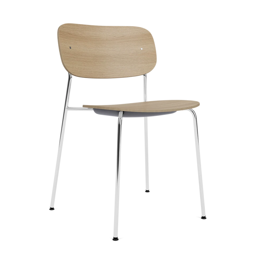 Stolička CO z dubovou dyhou a chrómovým podstavcom
