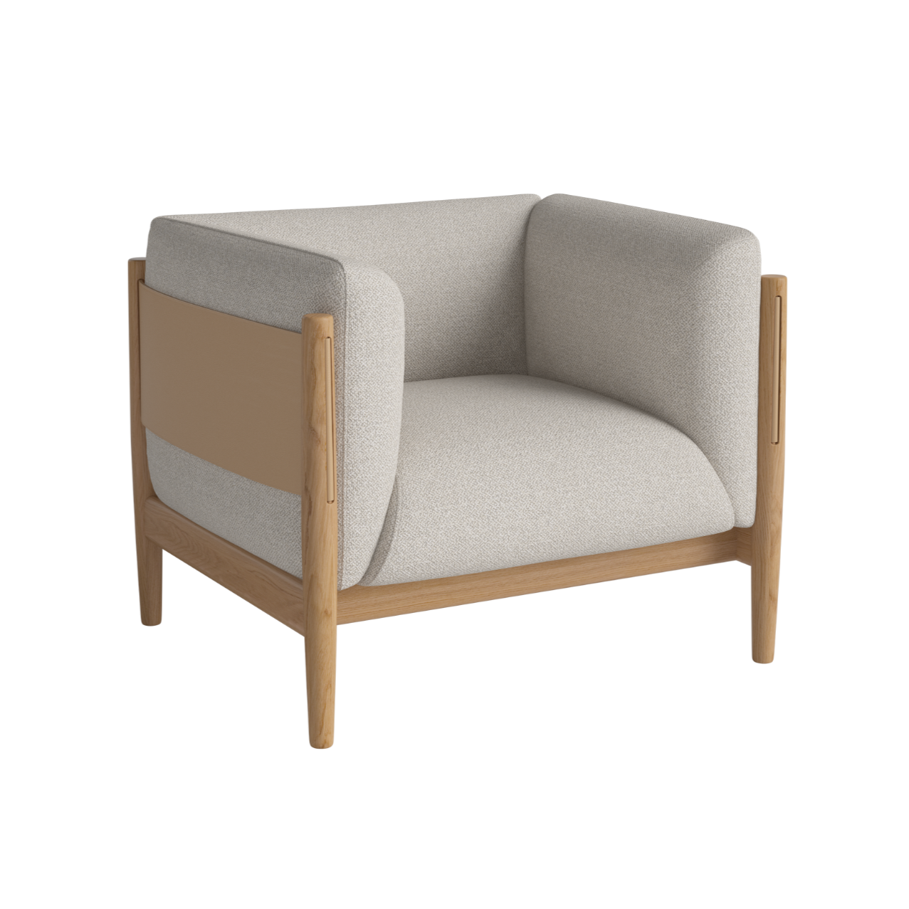 Dive armchair natural leather with an oak base