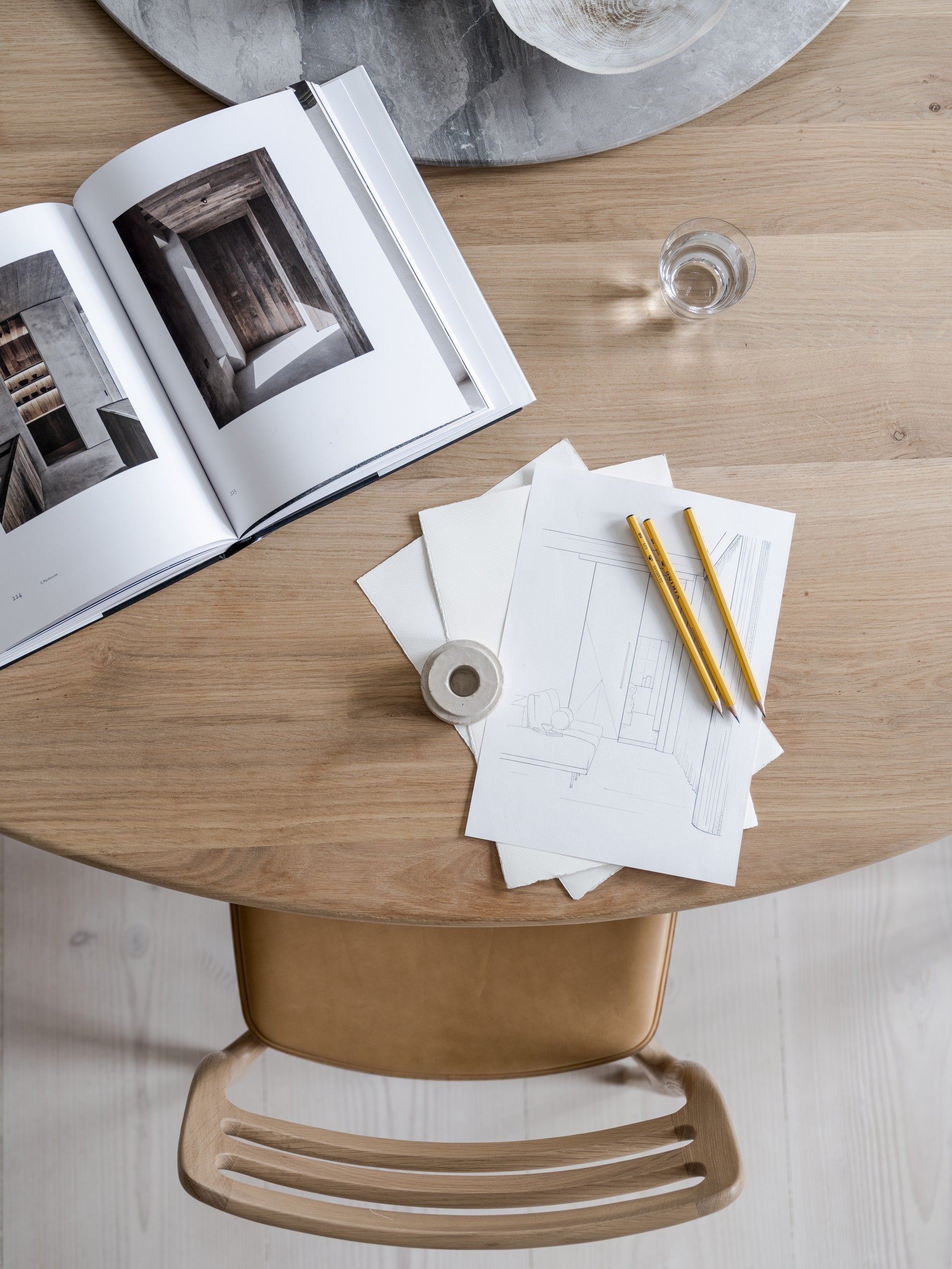 CABIN Chair in Caramel Leather with Light Oak Base