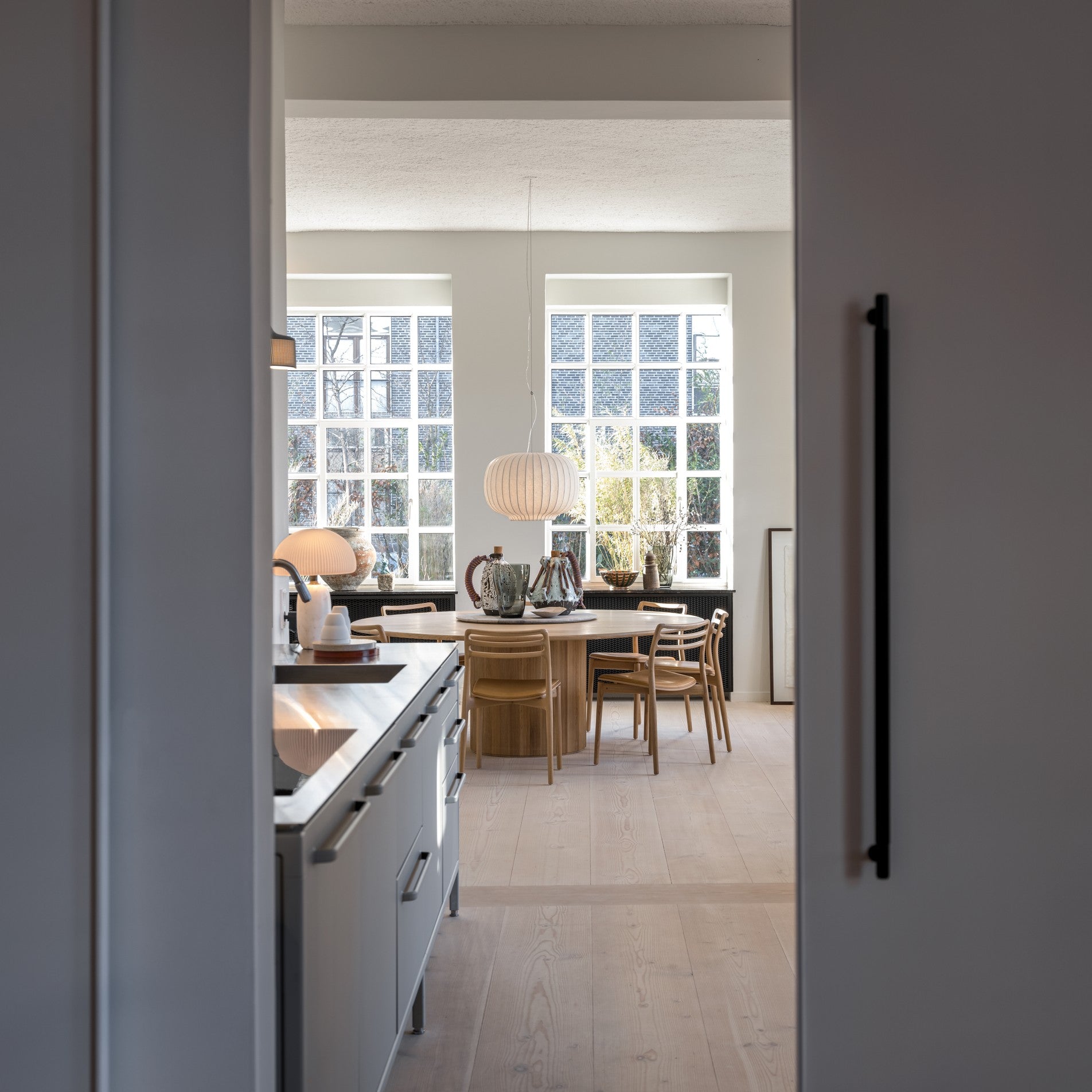 CABIN Chair in Caramel Leather with Light Oak Base
