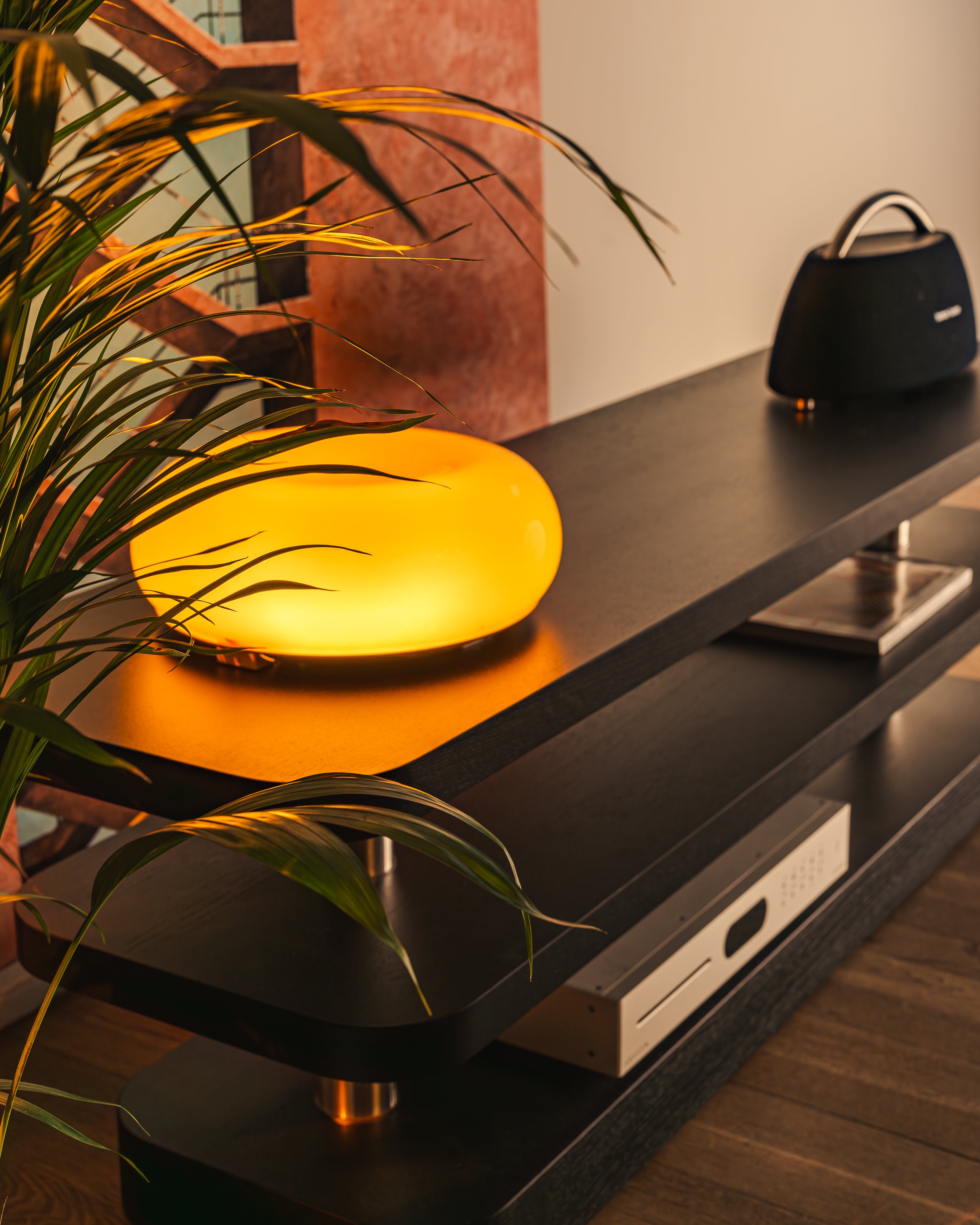 RTV Cabinet REL black and gold veneer with steel elements