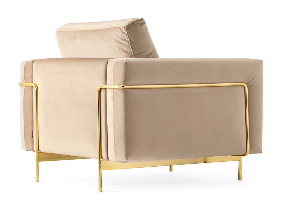 Upholstered ROD Armchair with Gold Base