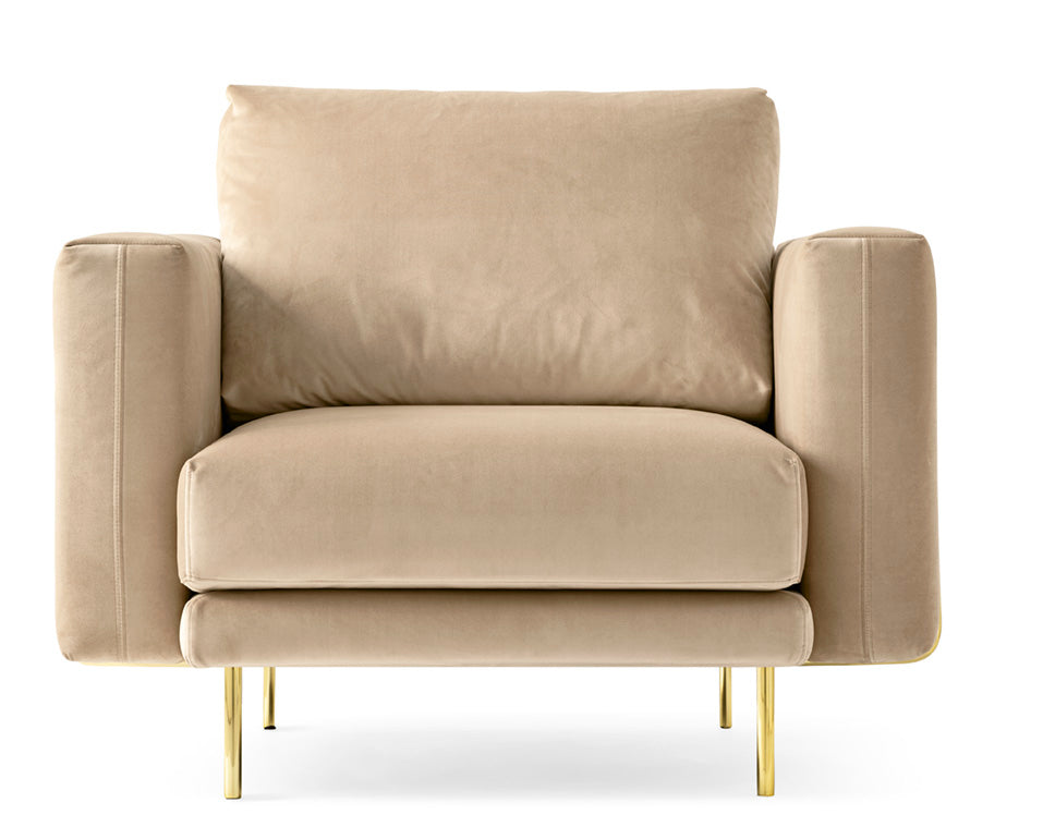 Upholstered ROD Armchair with Gold Base