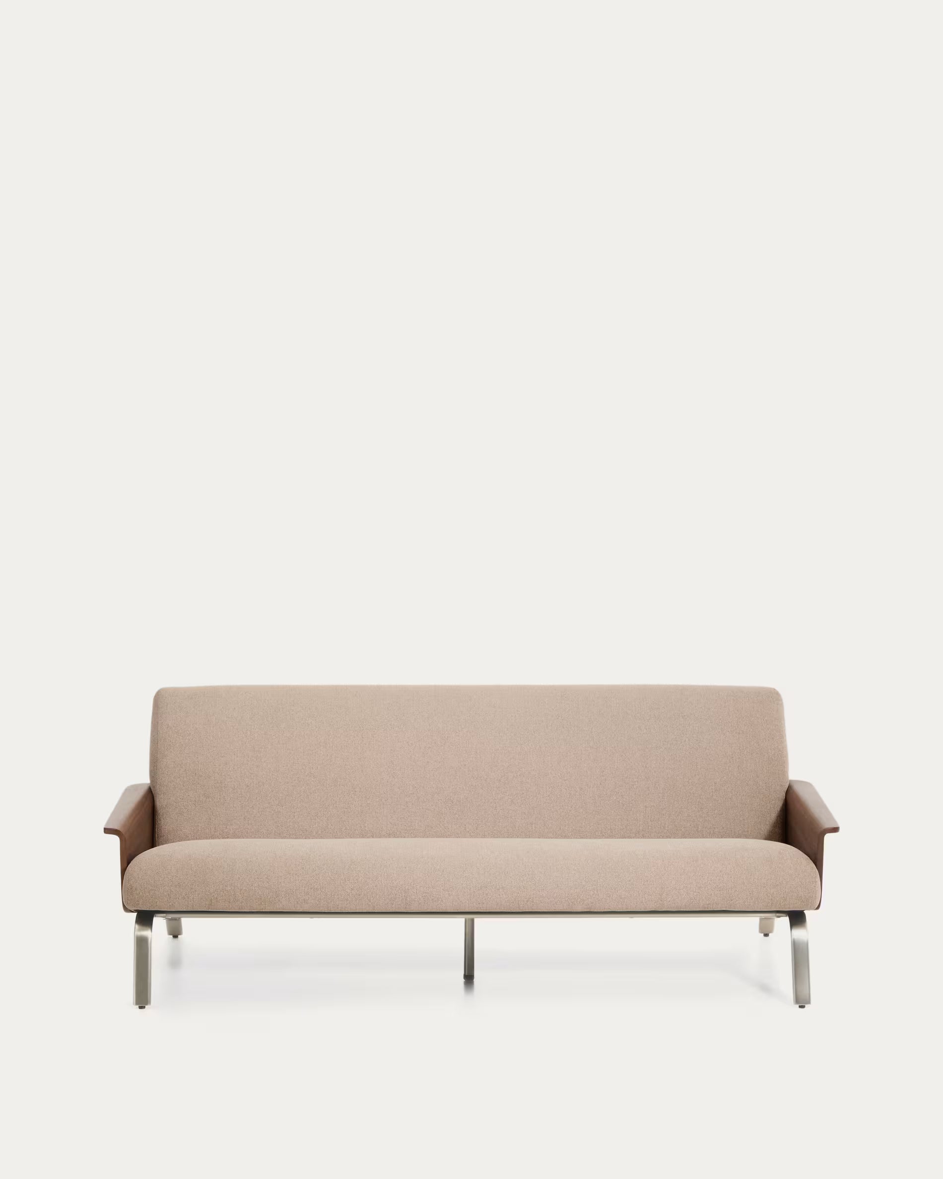 3-seater Sofa AMSEN light brown with walnut plywood and steel base