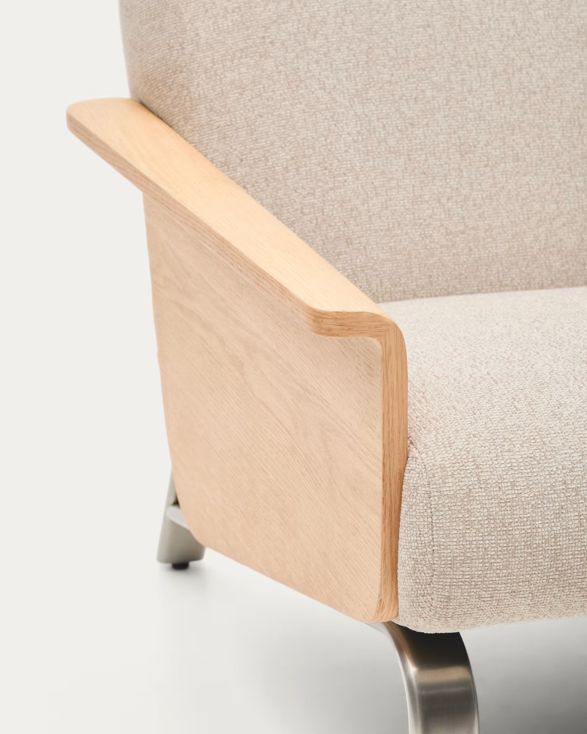 3-seater Sofa AMSEN beige with oak plywood and steel base