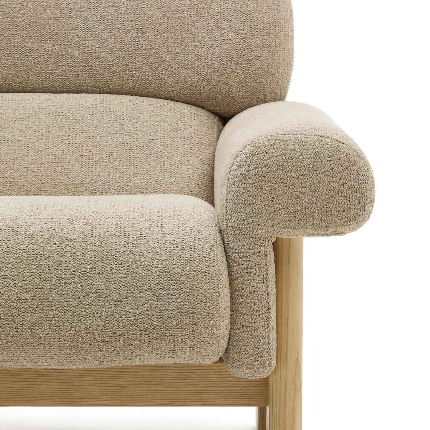 NEMA beige chenille armchair with an ash base