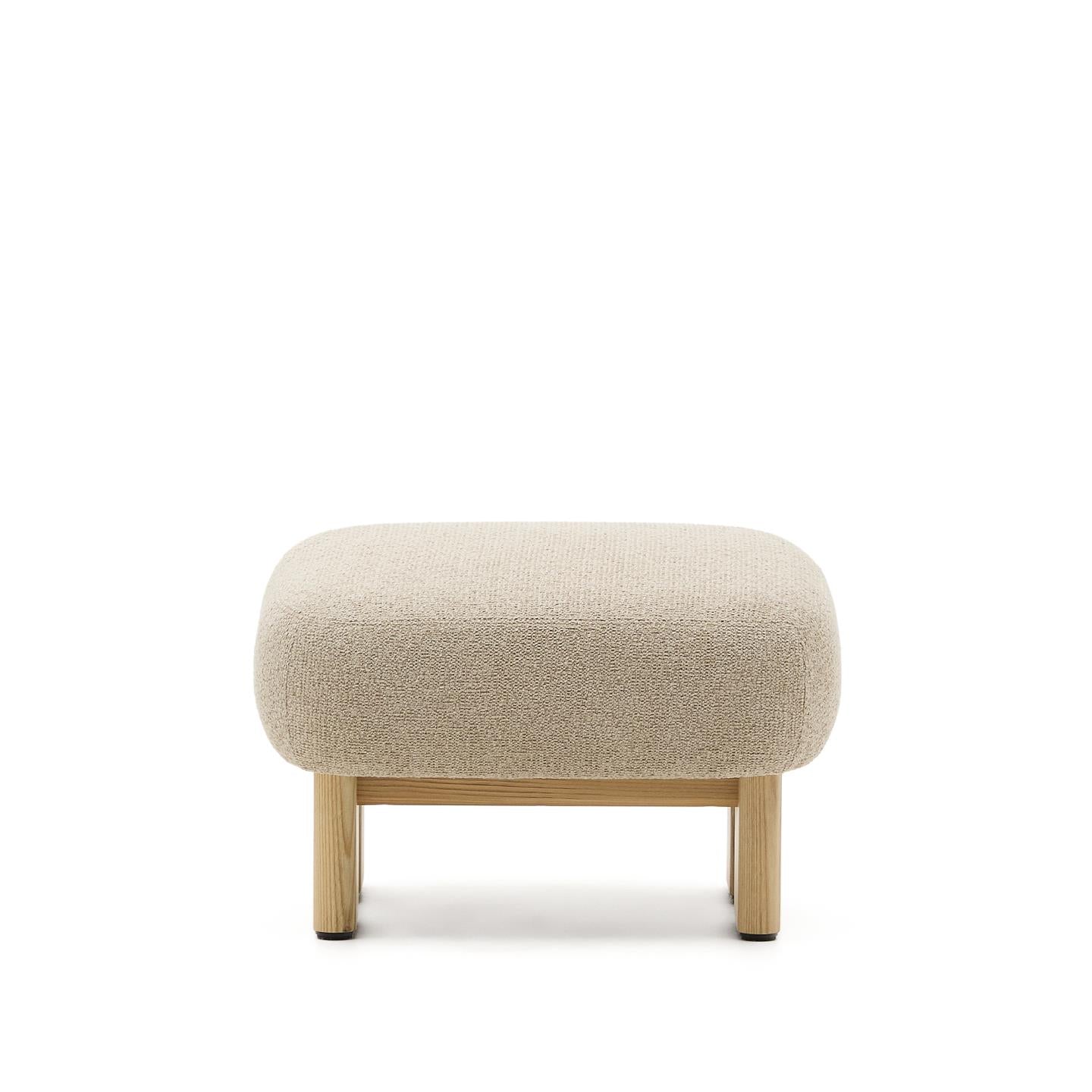 NEMA beige chenille pouf with an ash base