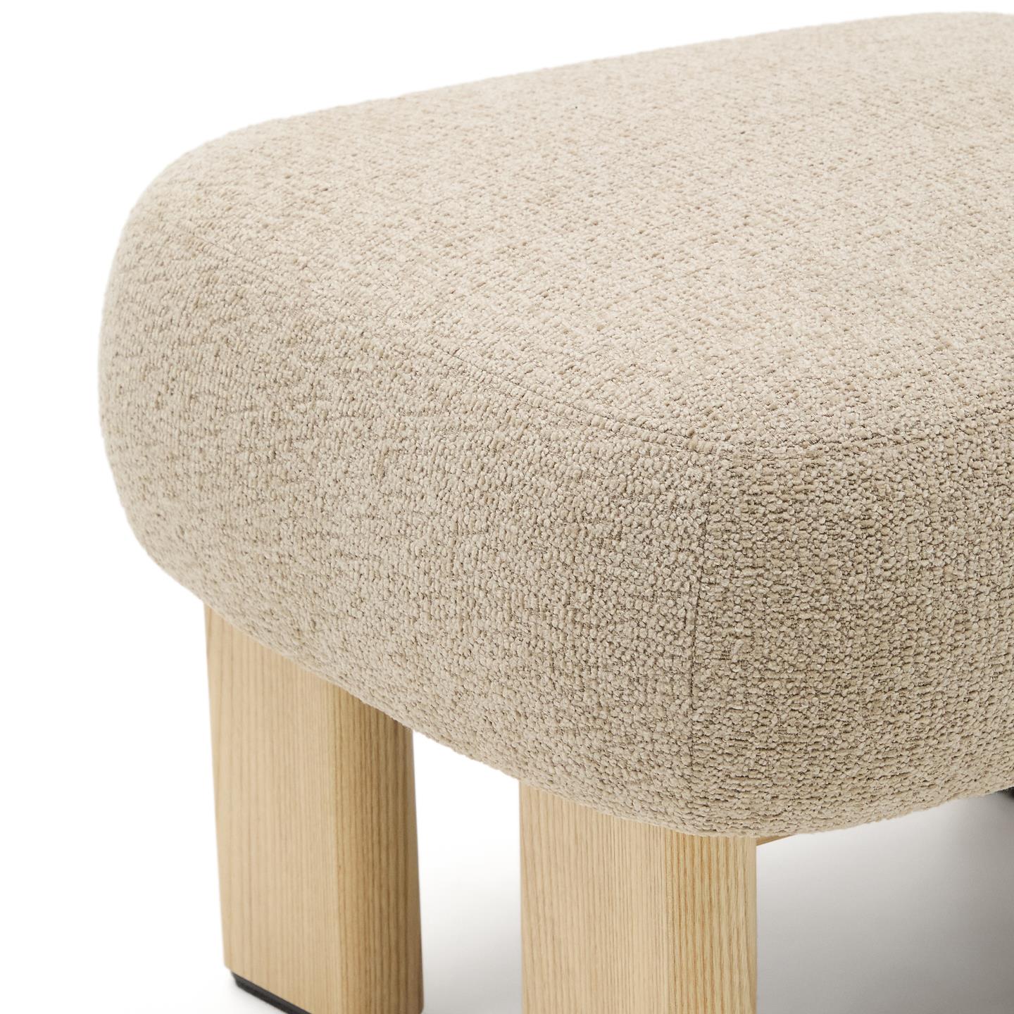 NEMA beige chenille pouf with an ash base