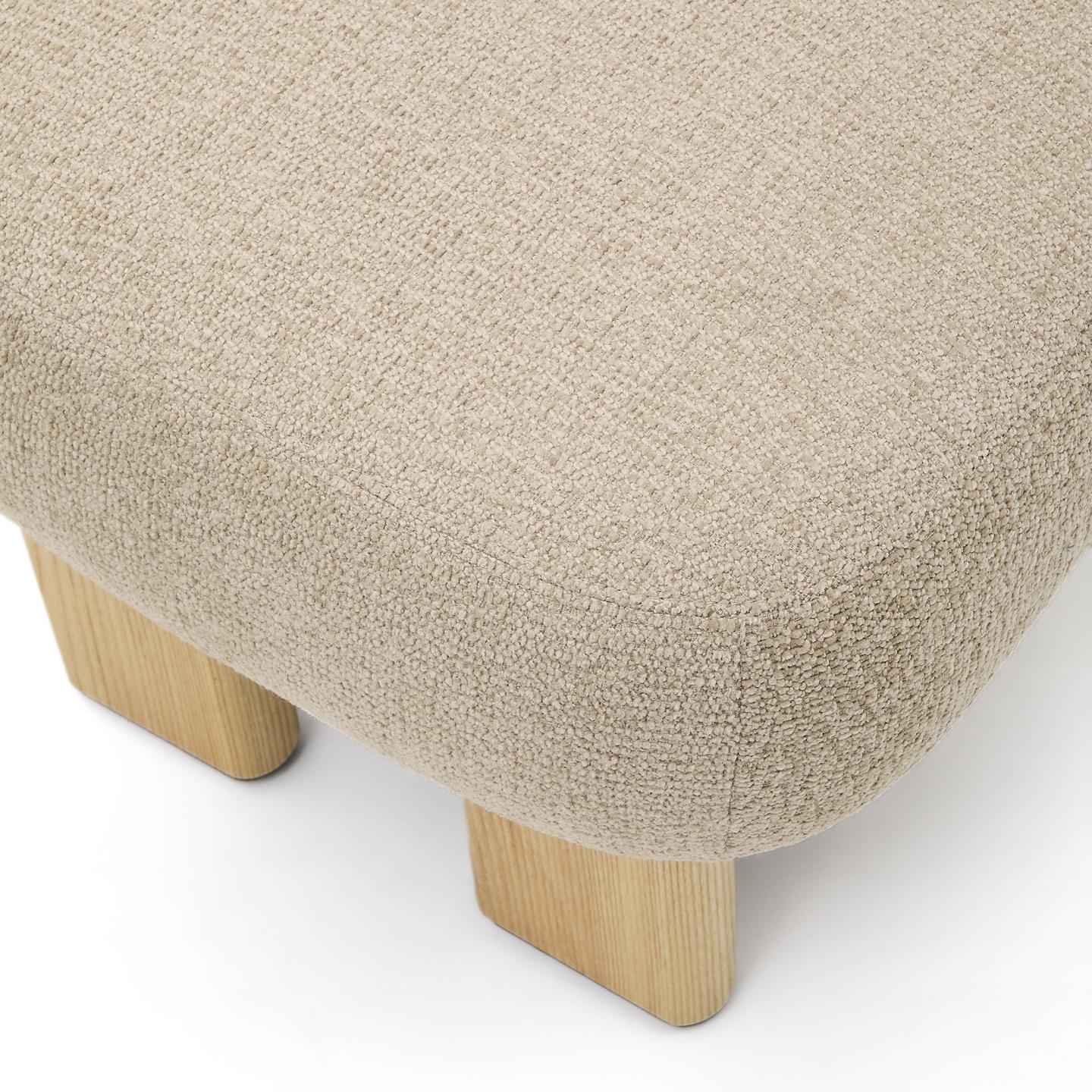 NEMA beige chenille pouf with an ash base