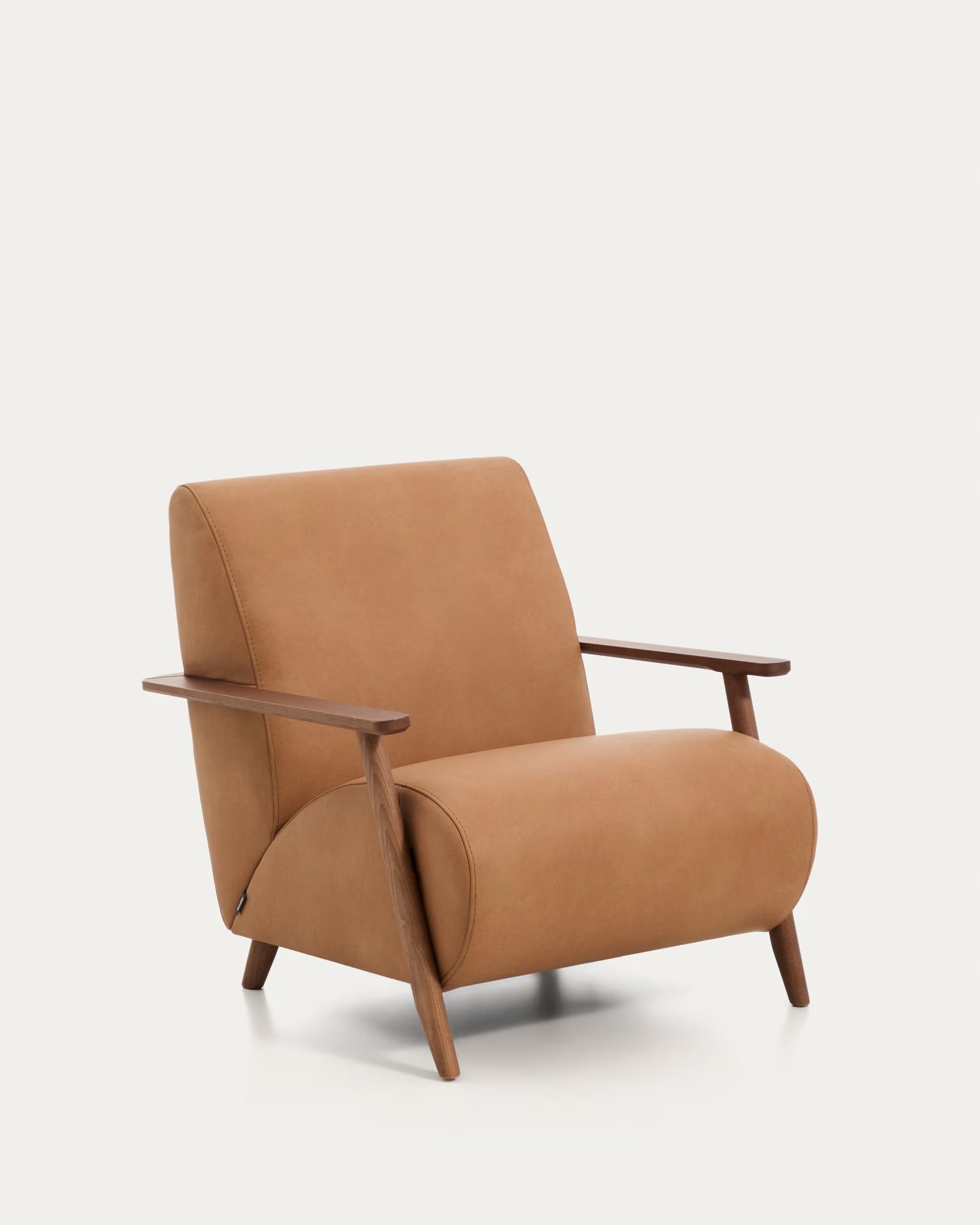 MEGHAN Armchair brown leather with dark ash base