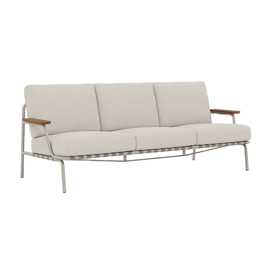 Outdoor 3-Seater Sofa with Armrests SETTLE Light Gray with Gray Base [Amelia]