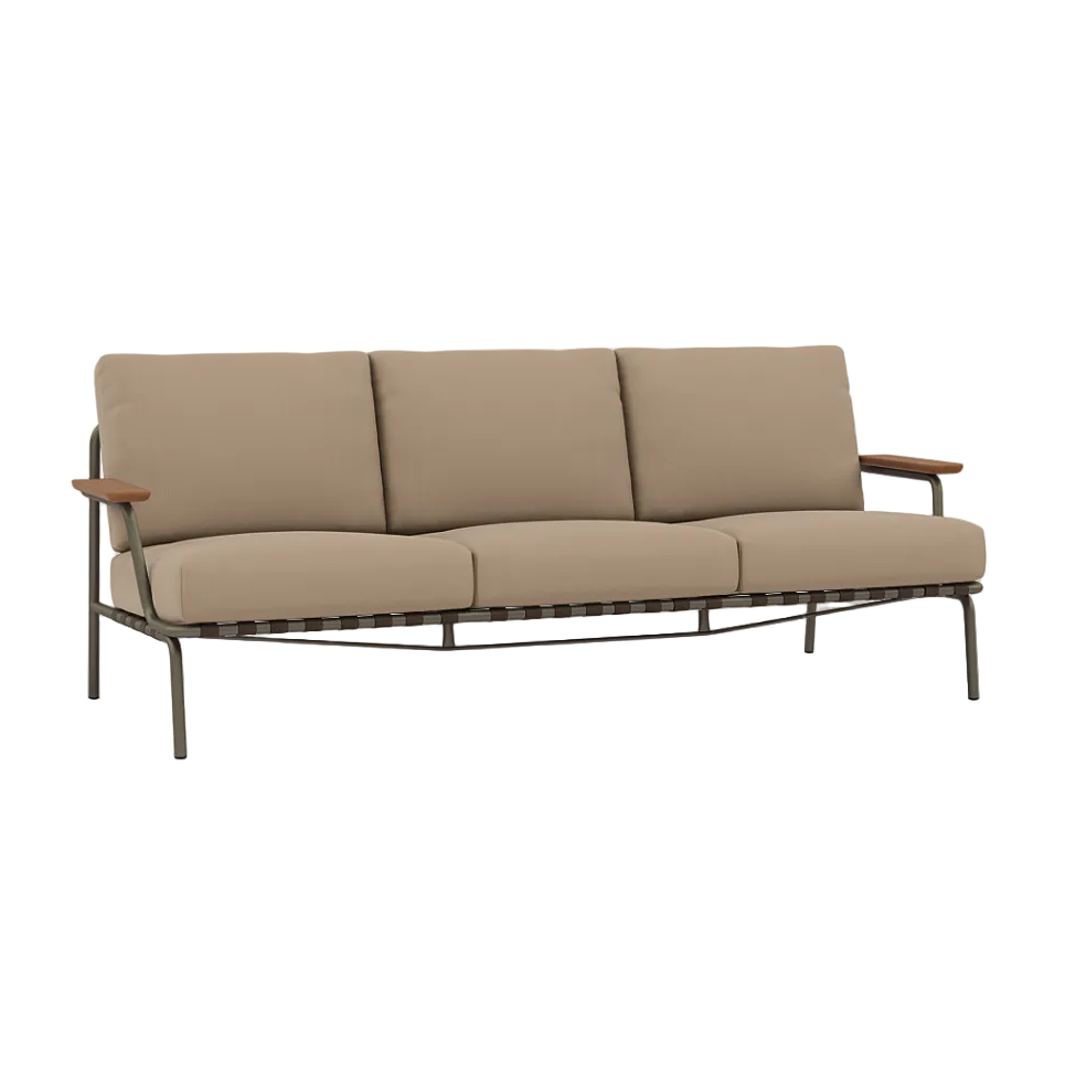 3-seater outdoor sofa with armrests SETTLE brown with taupe base [Amelia]