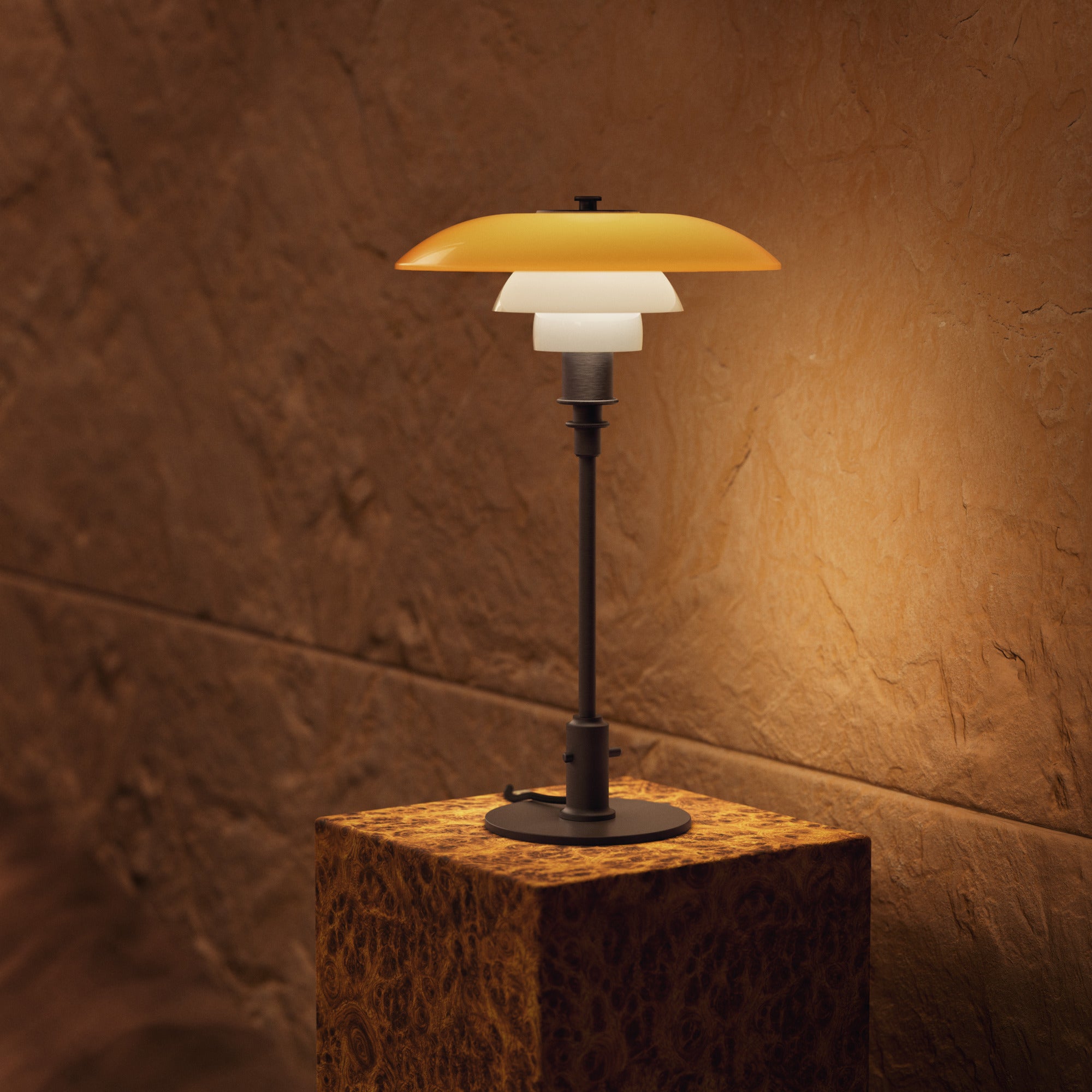 Stolová lampa PH 3/2 - edícia storočia biela s oranžovou a hnedou základňou