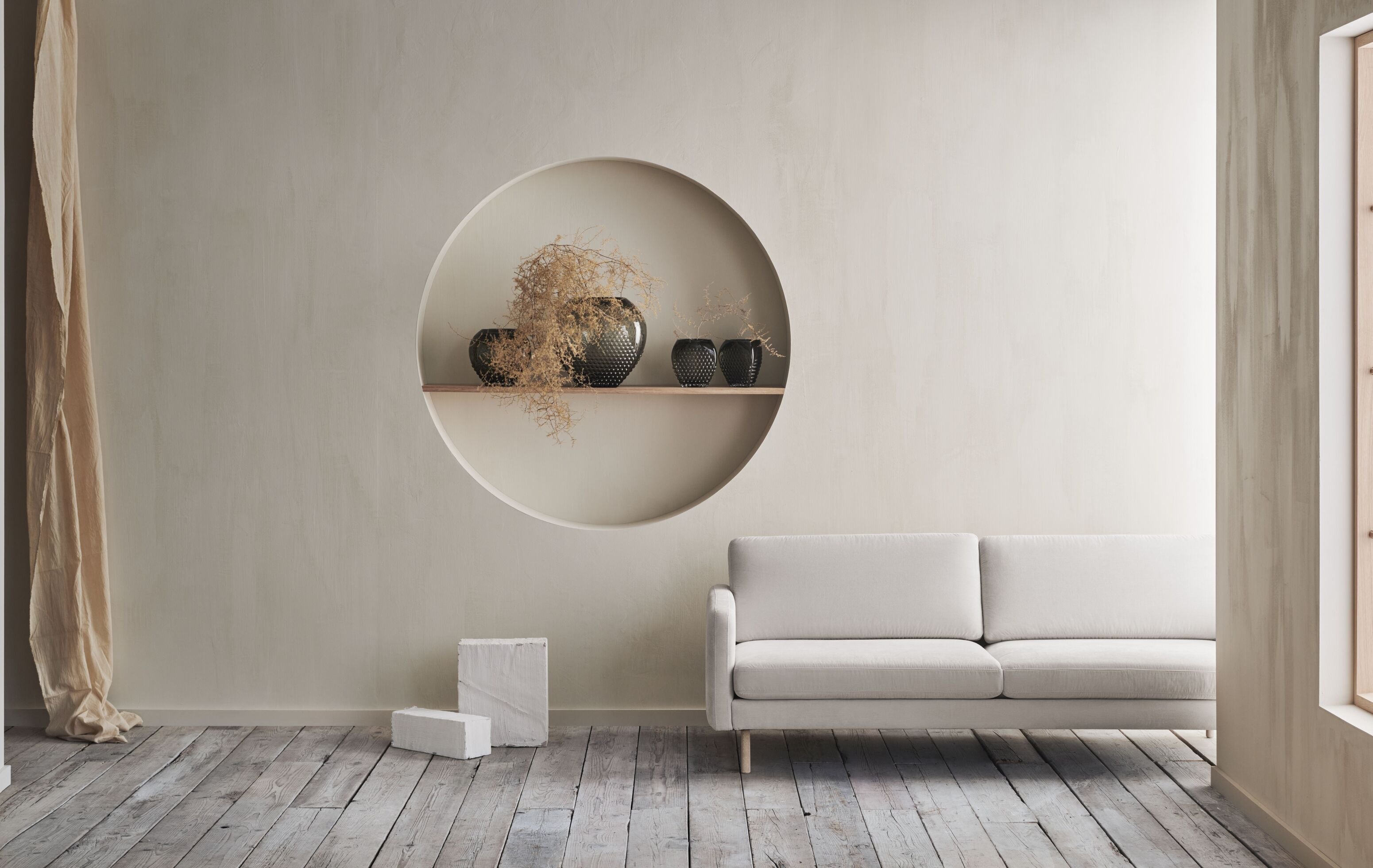 Rohová pohovka otvorená ľavostranná SCANDINAVIA REMIX bielená základňa