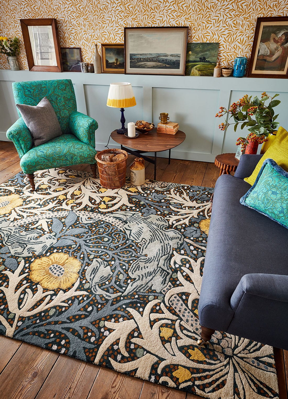 Seaweed TEAL Blue-yellow rug