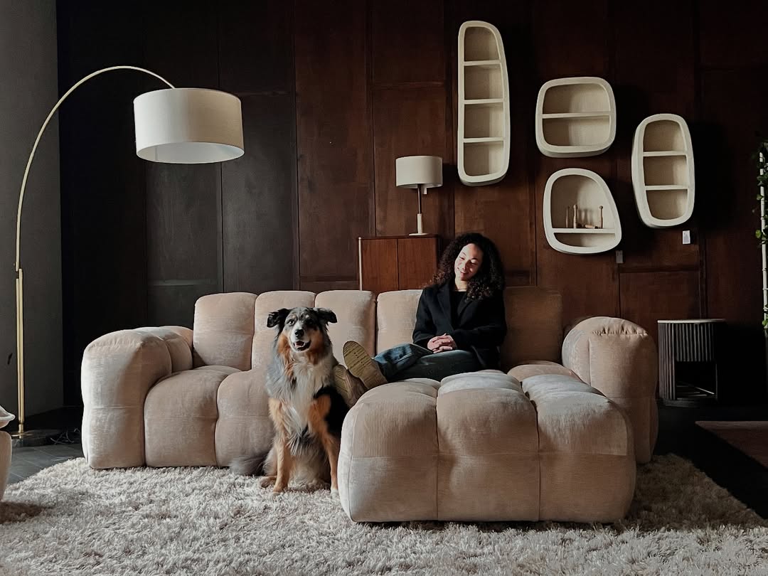 4.5-seater HACKMAN sofa beige velvet