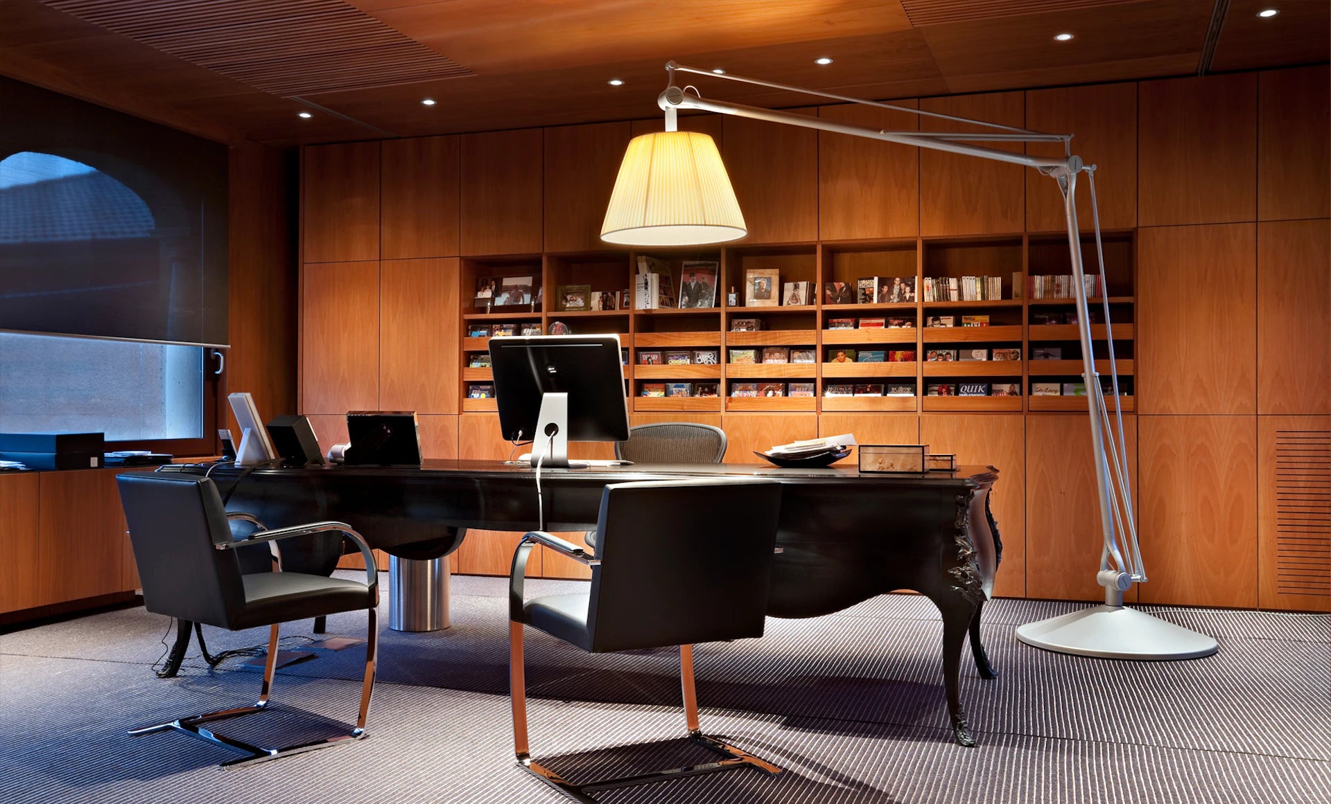 SUPERARCHIMOON Gray Floor Lamp with Yellow Arm