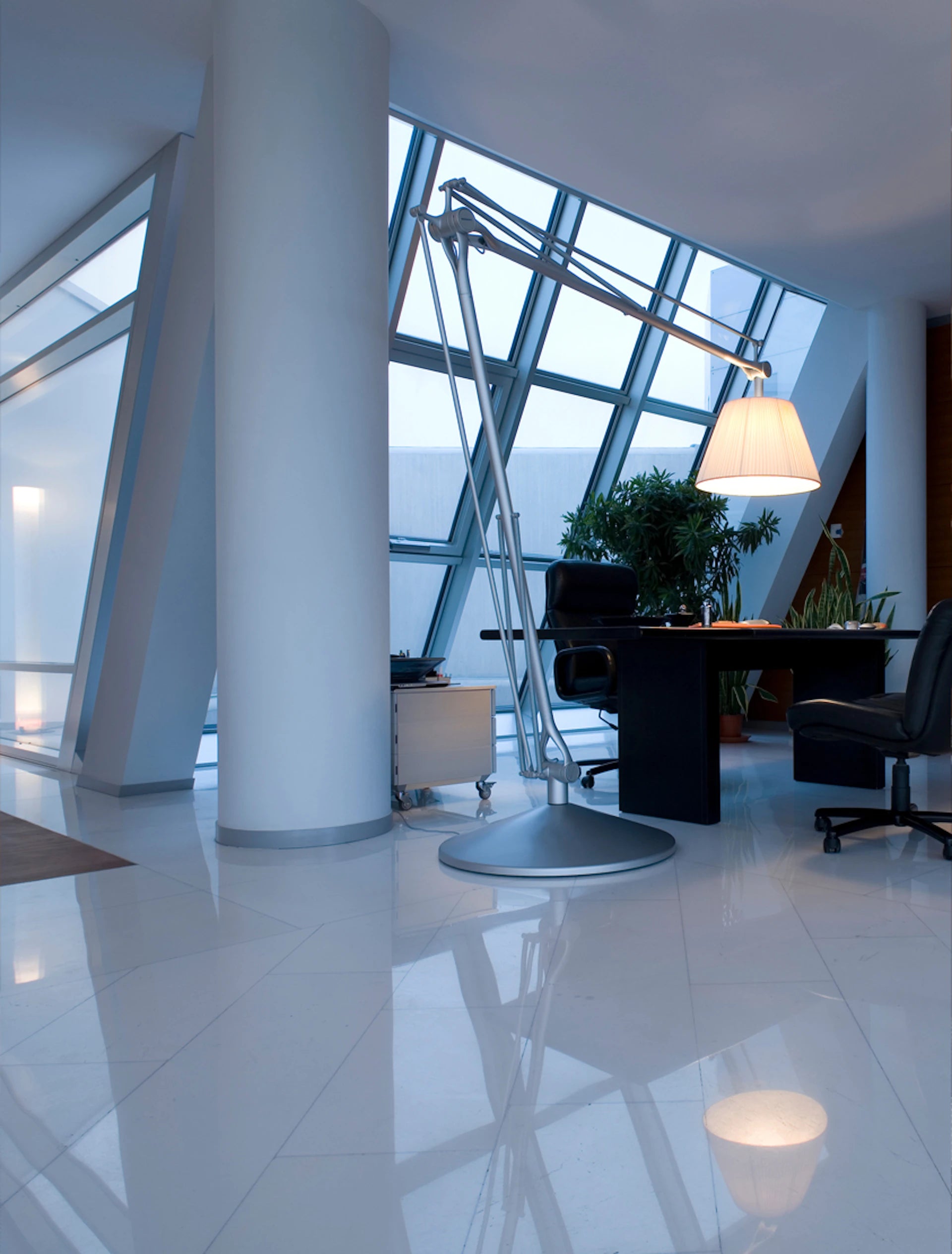 SUPERARCHIMOON Gray Floor Lamp with Yellow Arm