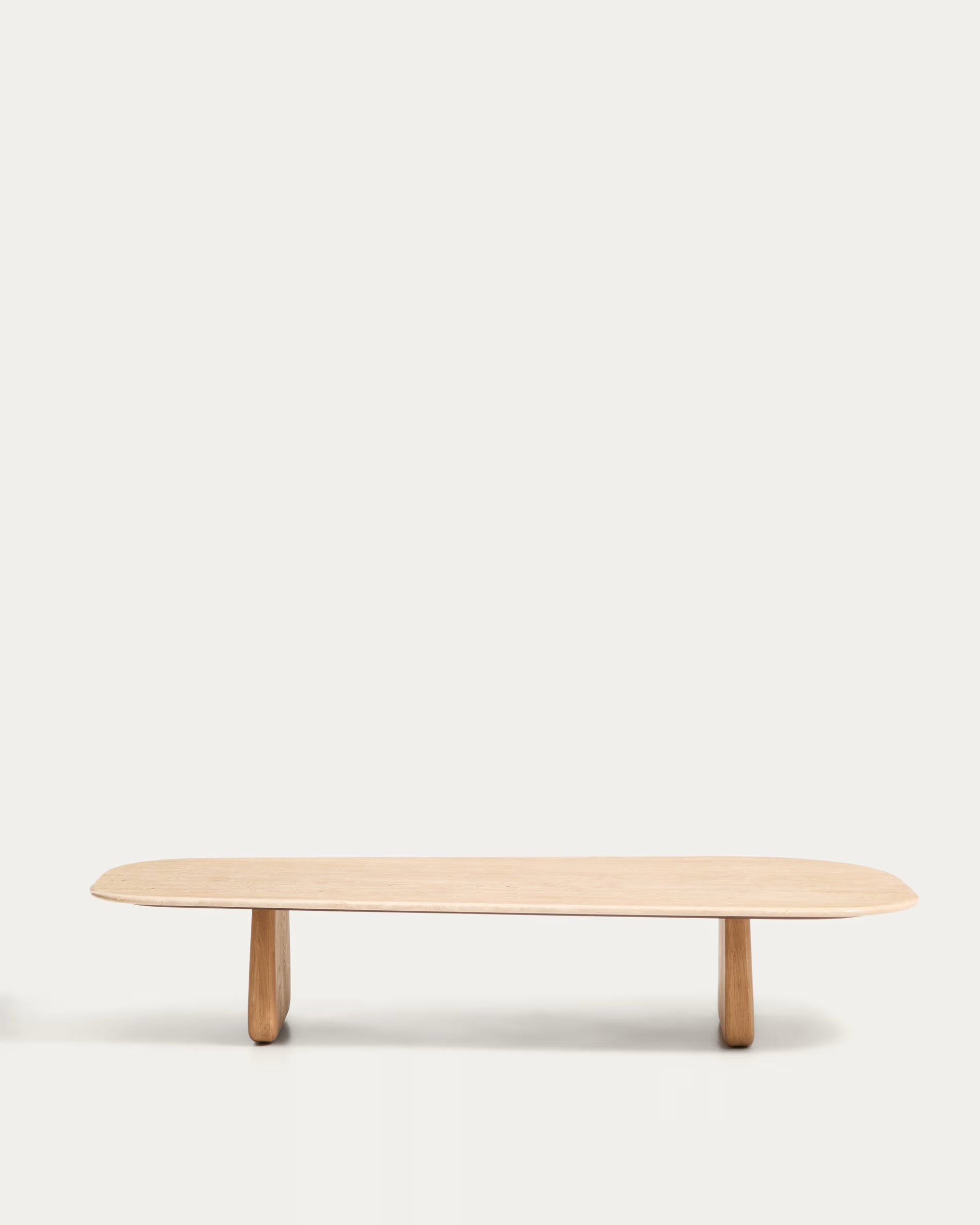 PIRITA Coffee Table in Travertine with Wooden Base